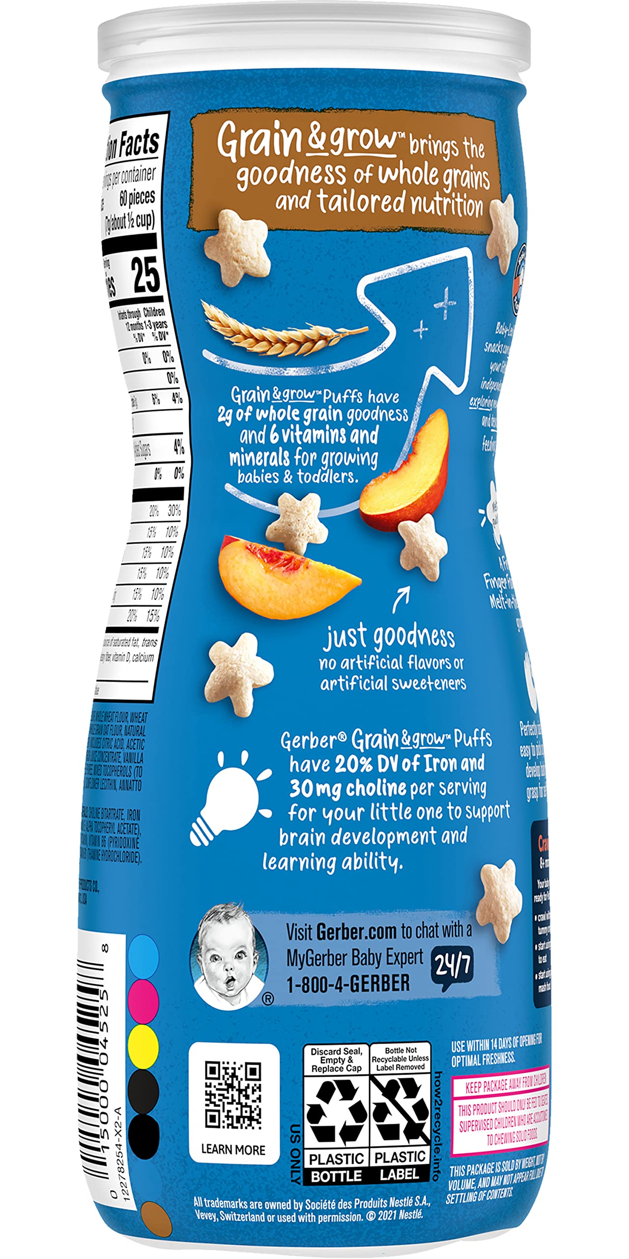 Gerber Graduates Puffs Cereal Snack, Peach, 1.48 Ounce