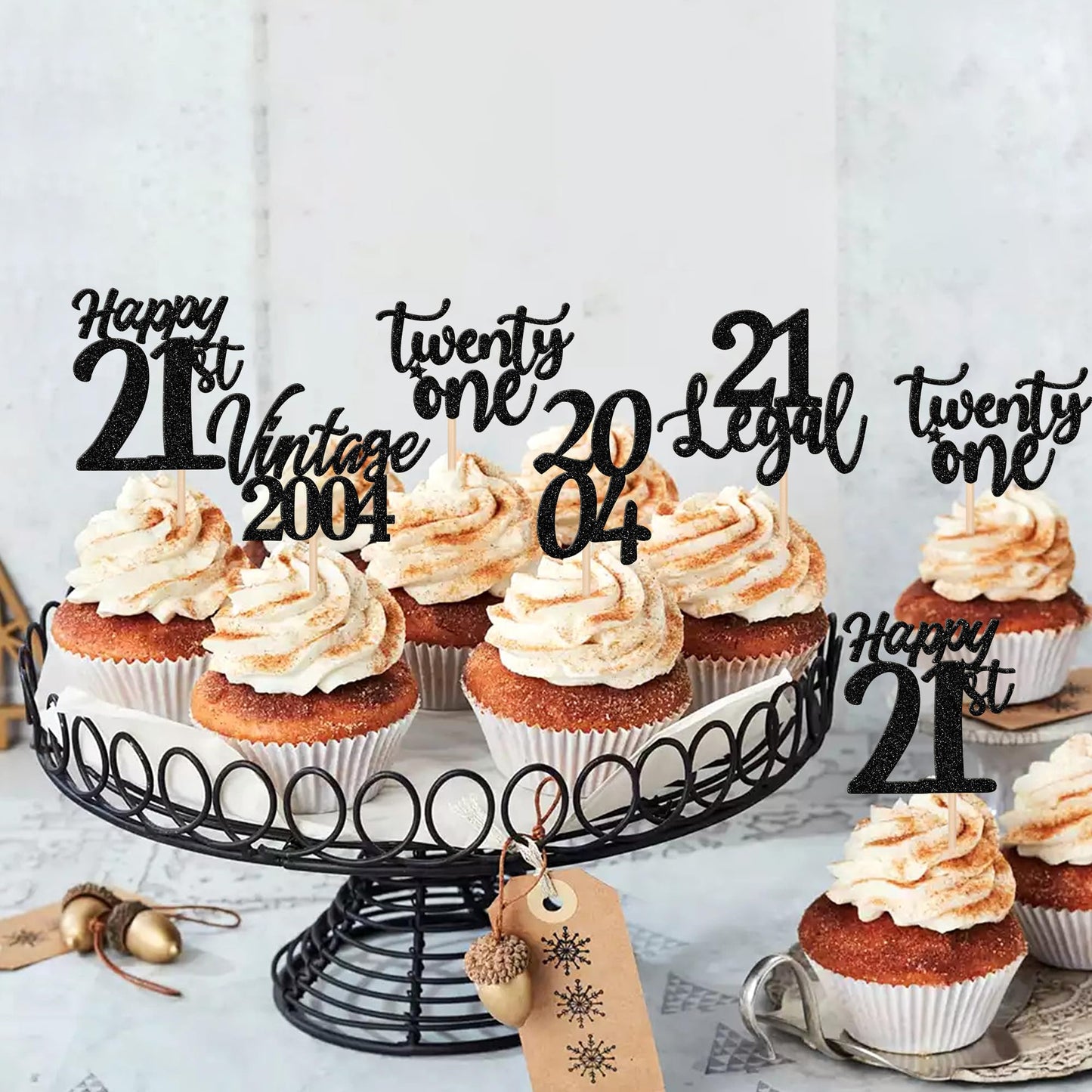 30Pcs Happy 21St Birthday Cupcake Toppers Cheers To 21 Vintage 2004 Cupcake Picks Hello 21 Twenty One 21St Birthday Decorations