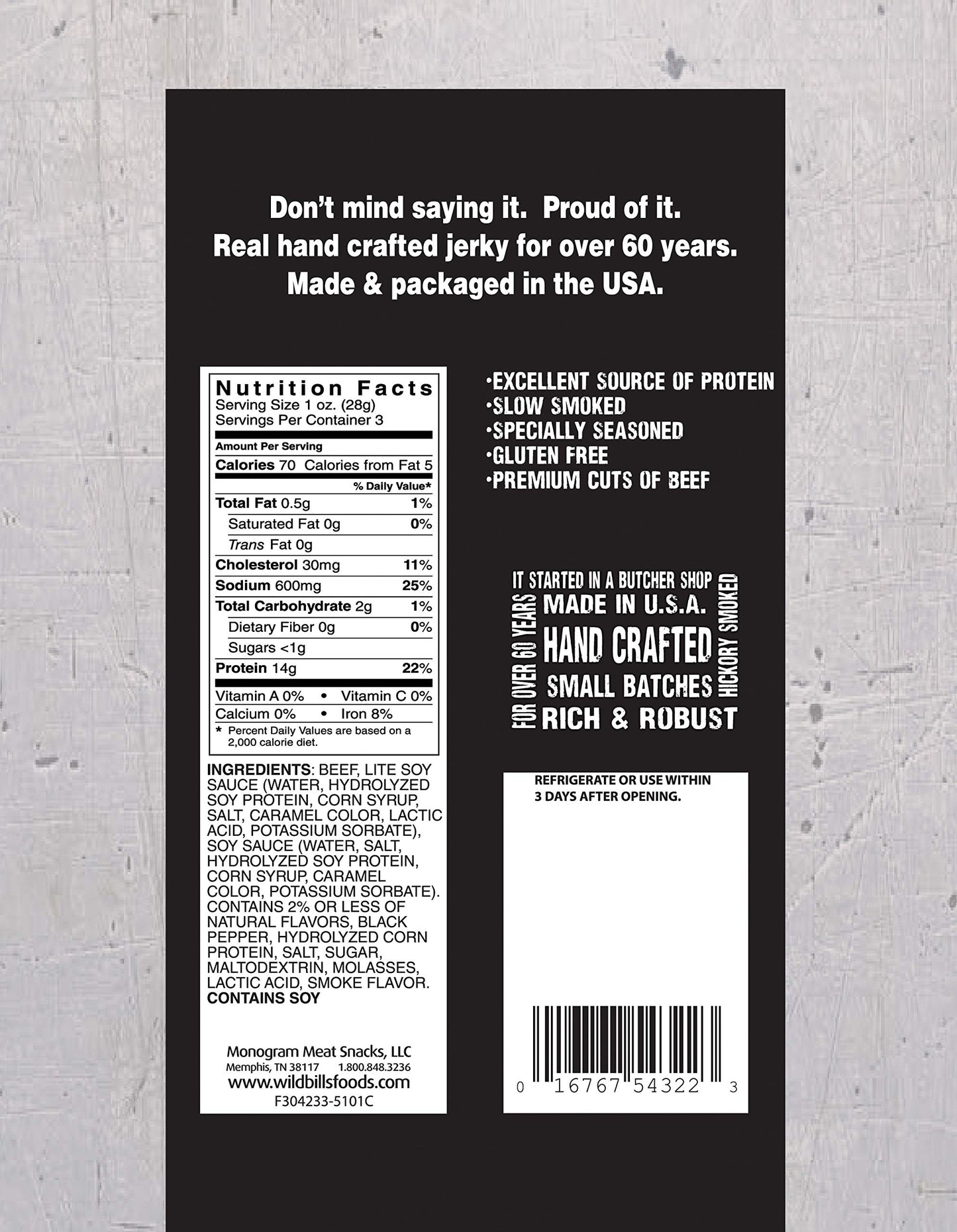 Wild Bills Beef Jerky, Black Pepper Flavor, 3 Ounce Pack (3 Count)