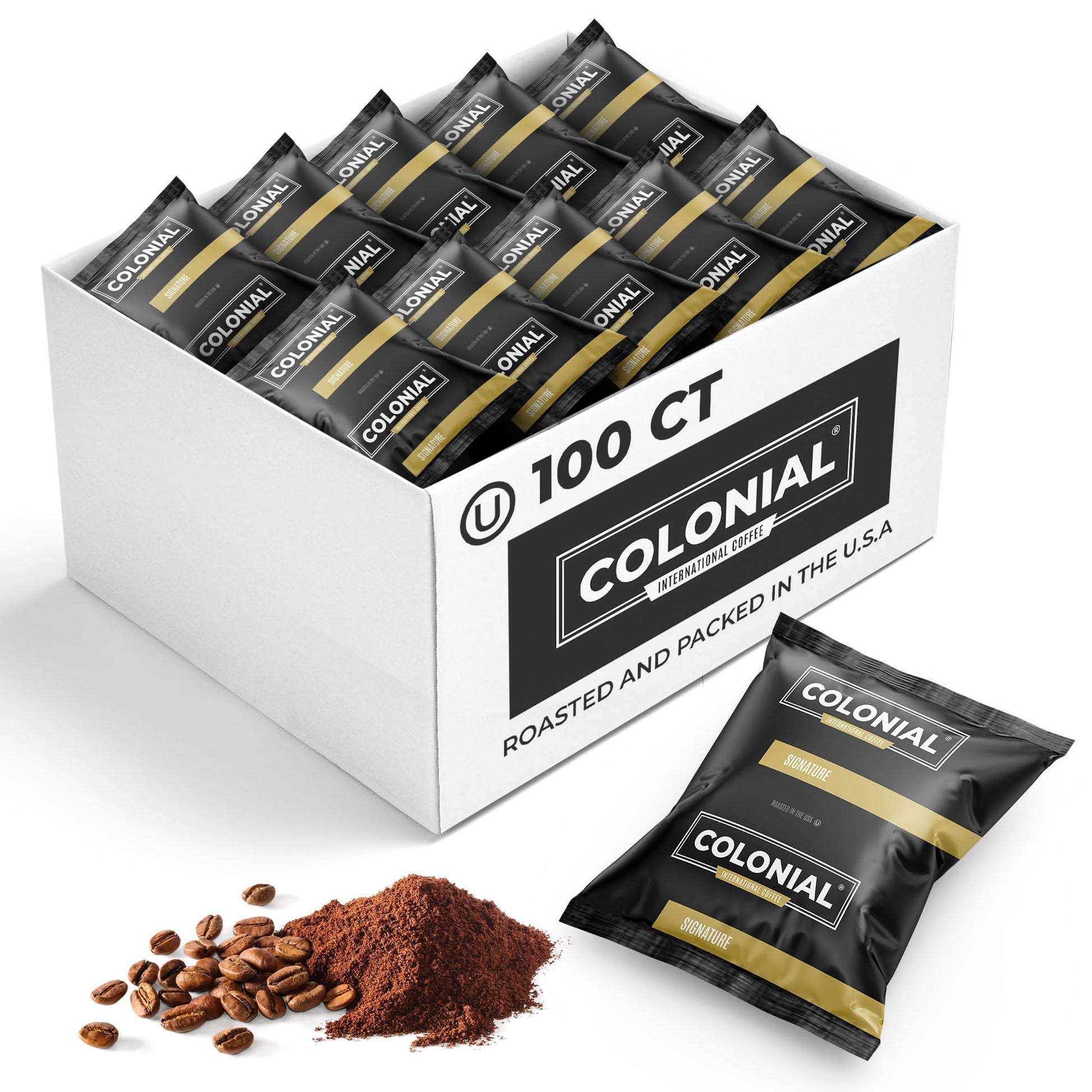 COLONIAL INTERNATIONAL COFFEE Colonial Coffee Packets, Signature Breakfast Blend Medium Roast, 2.5 oz Bags, Pack of 100