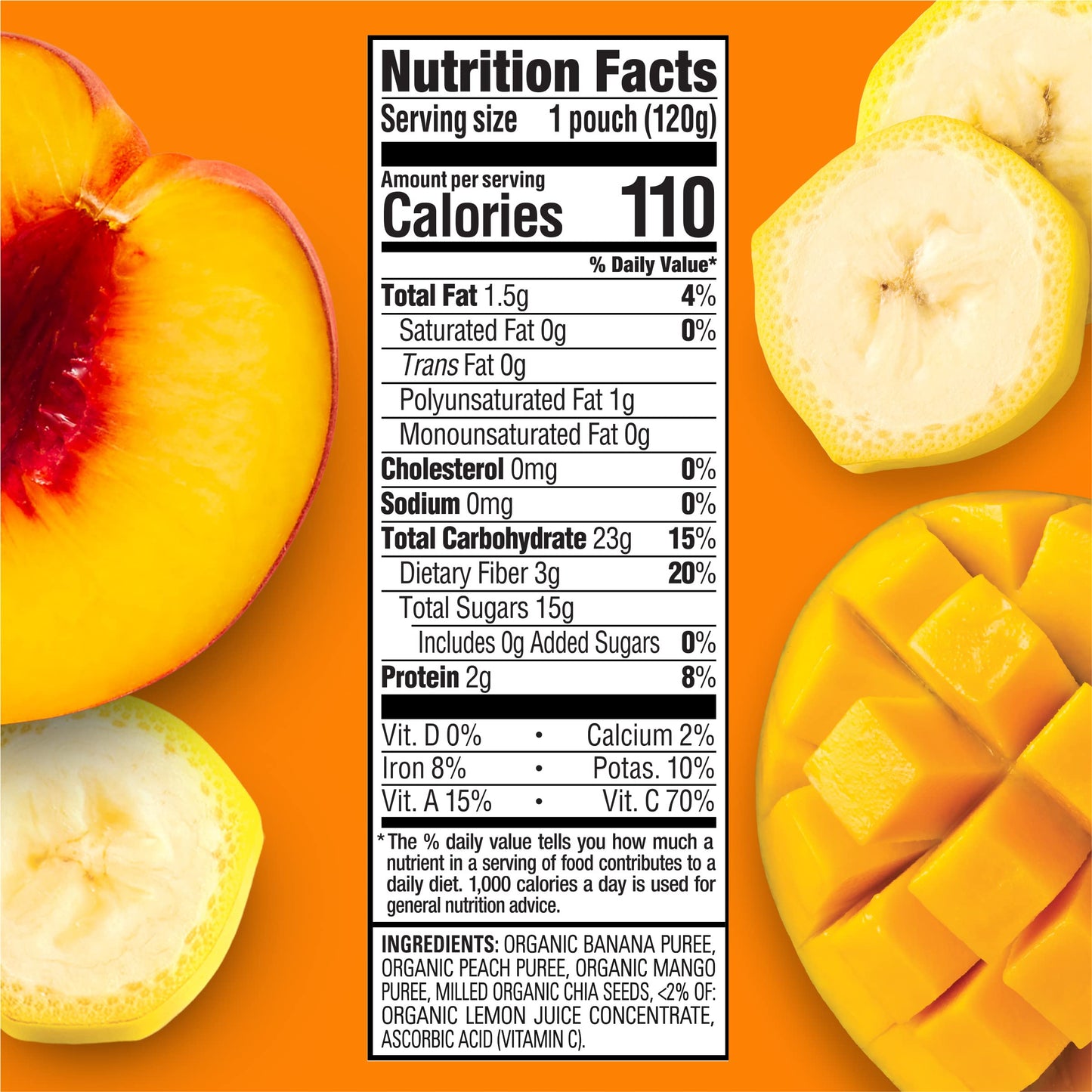 Happy Tot Superfoods Stage 4 Organic Toddler Food Banana Peach Mango Stage, Toddler Snack Pouch, Fruit And Veggie Puree, With Om