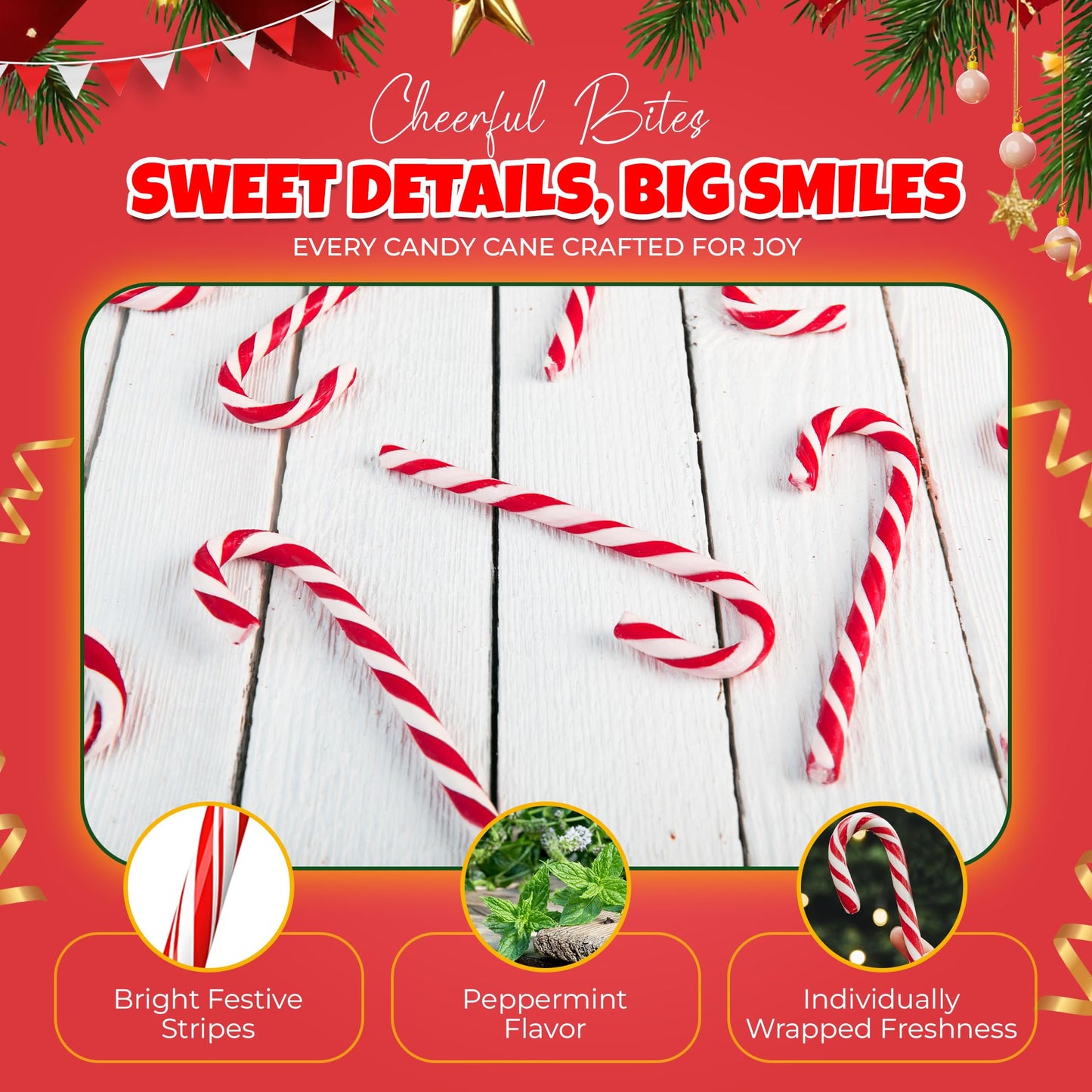 Christmas Candy Canes 12 Pack - Classic Red & White Peppermint Cane Sticks Individually Wrapped - Bulk Christmas Candy For Holiday  , Decorations, Stocking Stuffers & Gifts