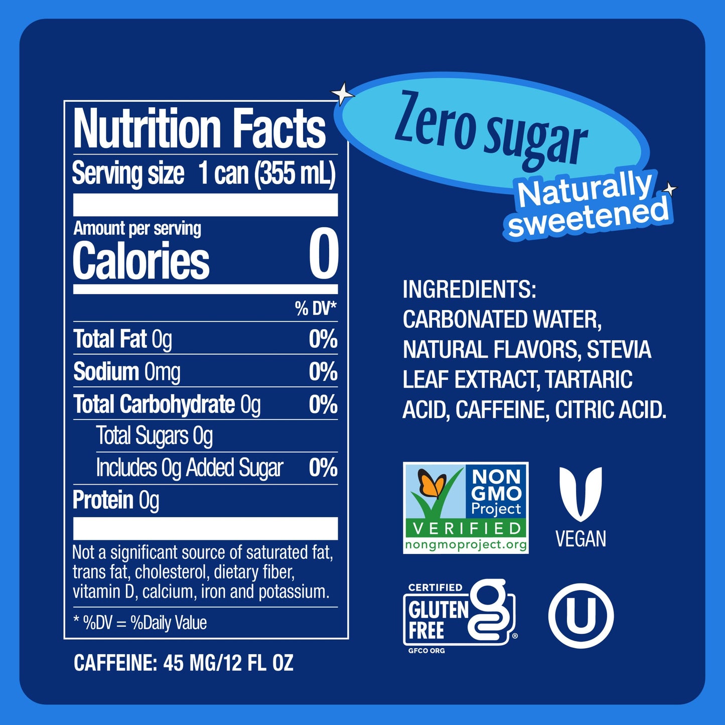 Zevia Zero Sugar, Cola Soda, 12 Fl Oz Cans (Pack Of 24)