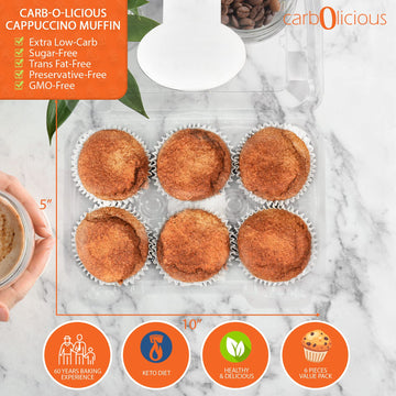 Low Carb Cappuccino Muffins [6-Pack] By Carb-O-Licious- Delicious Keto Muffins With Only 2 Net Carbs Each- Sugar Free Healthy Sn