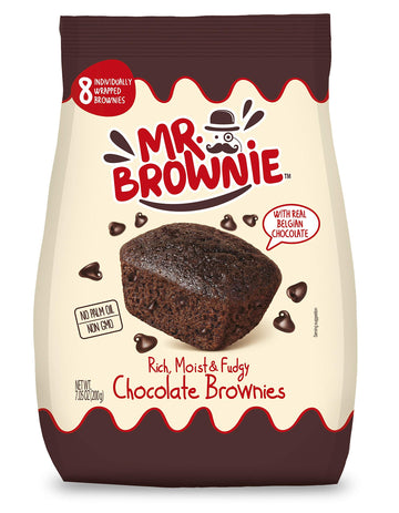 Mr. Brownie Chocolate Brownies | 8 Individually Wrapped Brownie Bites | Snack Packs For Kids & Adults | Real Belgian Chocolate