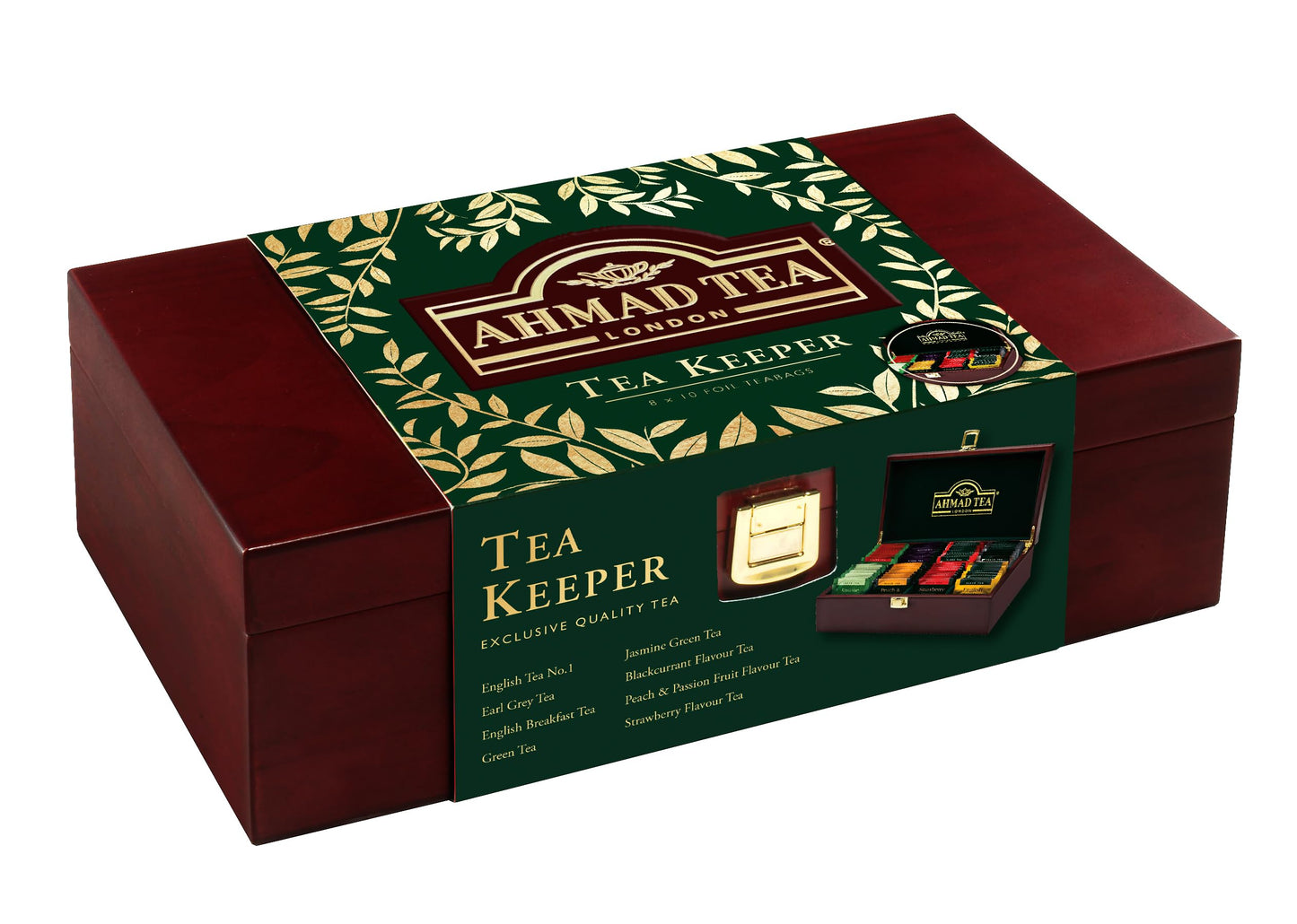 Ahmad Tea Wooden Tea Keeper Box with 80 Assorted Tea Bags, Model 921