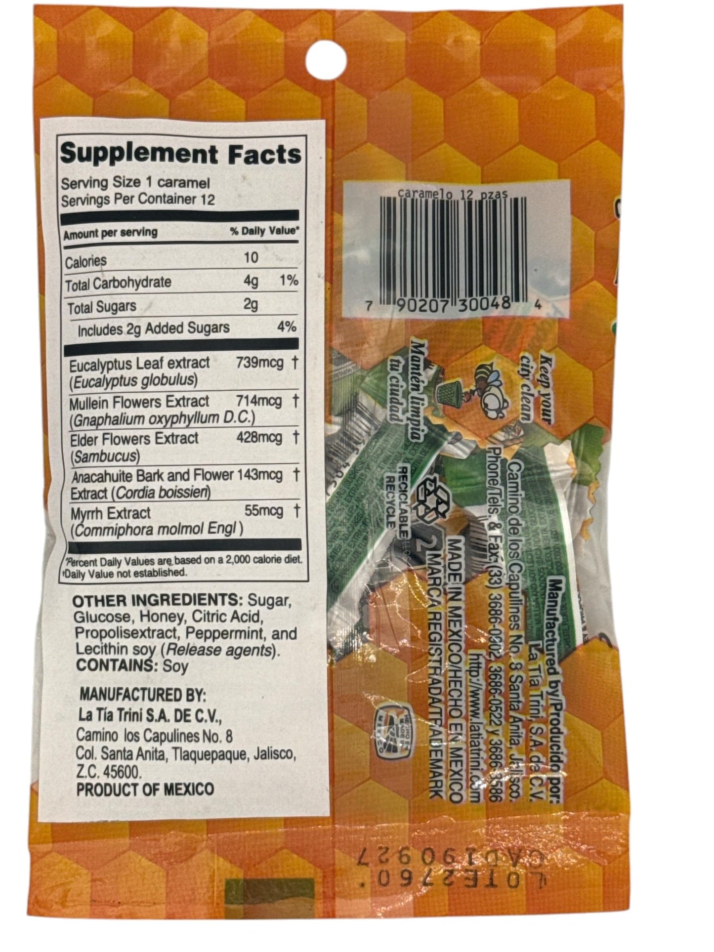 LA TIA TRINI Honey & Propolis Candy with Mint - 3 Pack (12 Candies Each) - Soothing Natural Lozenges - Yellow