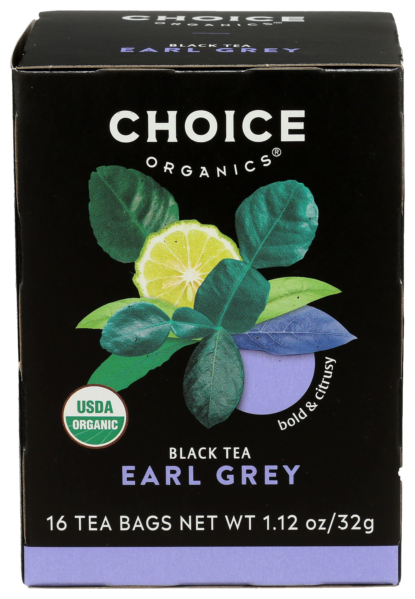 Choice Organics Earl Grey Tea with Bergamot - Organic Black Tea Bags - 16 Count - Fair Trade - Compostable - Contains Caffeine