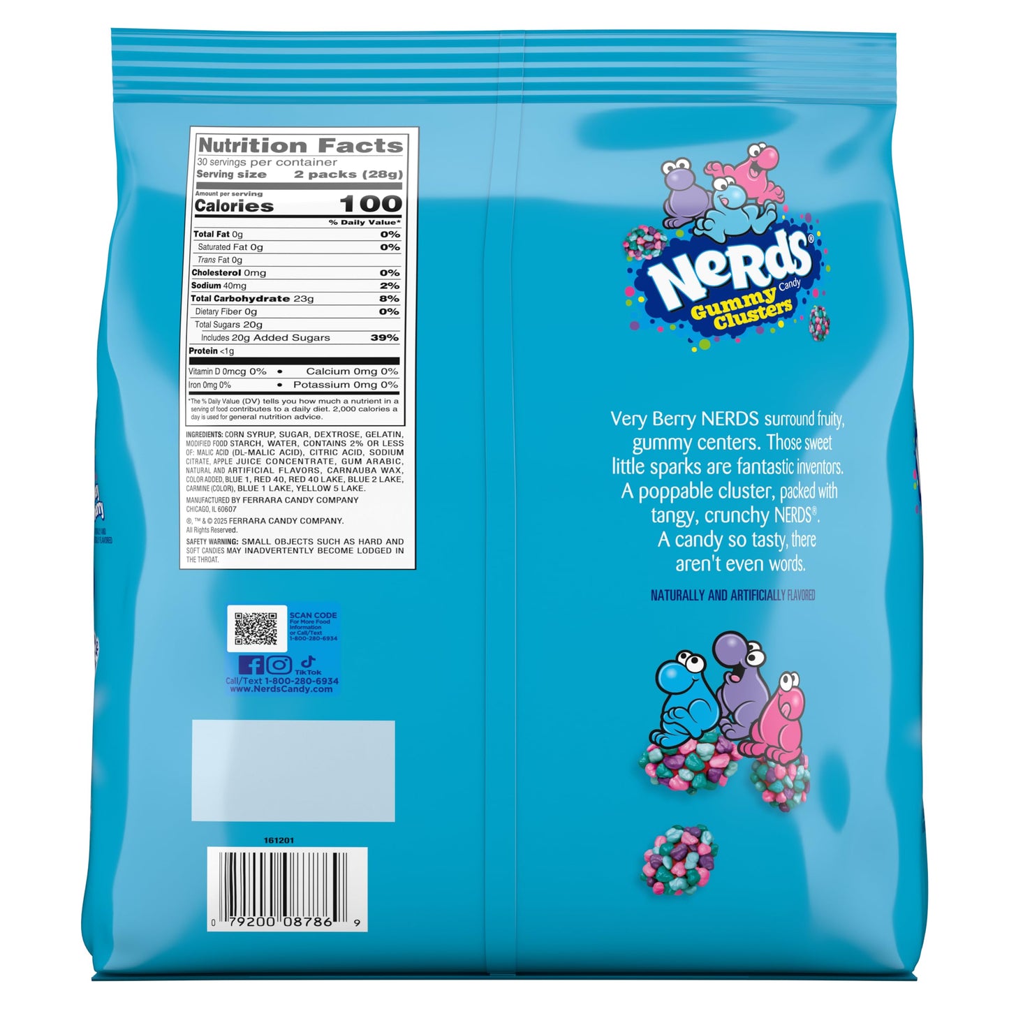 NERDS Gummy Clusters Candy, Very Berry, Crunchy and Gummy, 30 oz (60 Treat Size Packs)