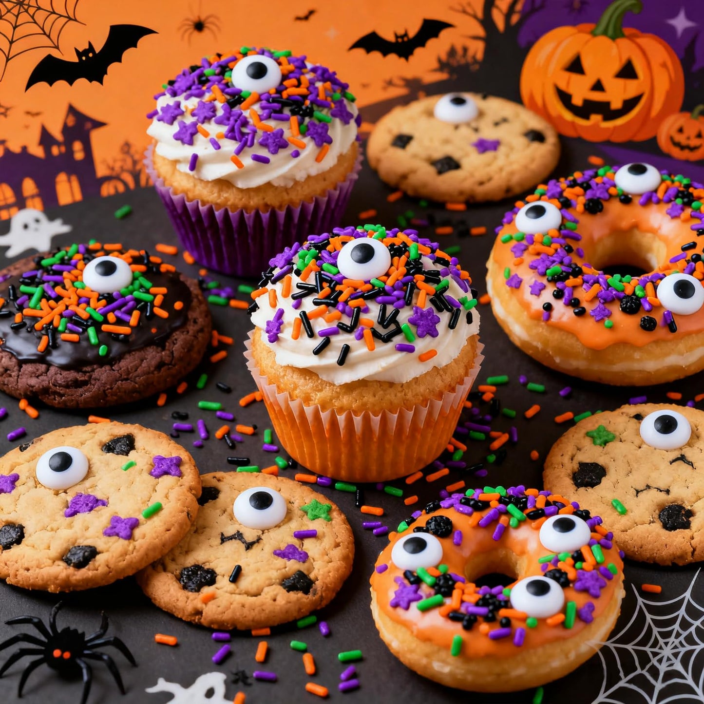 Halloween Sprinkles Mix with Edible Candy Eyes - Black Orange Purple Green Jimmies for Cake Decorating  Cookies  Cupcakes  Baking  and Halloween Party Supplies  Scary Theme Sprinkles