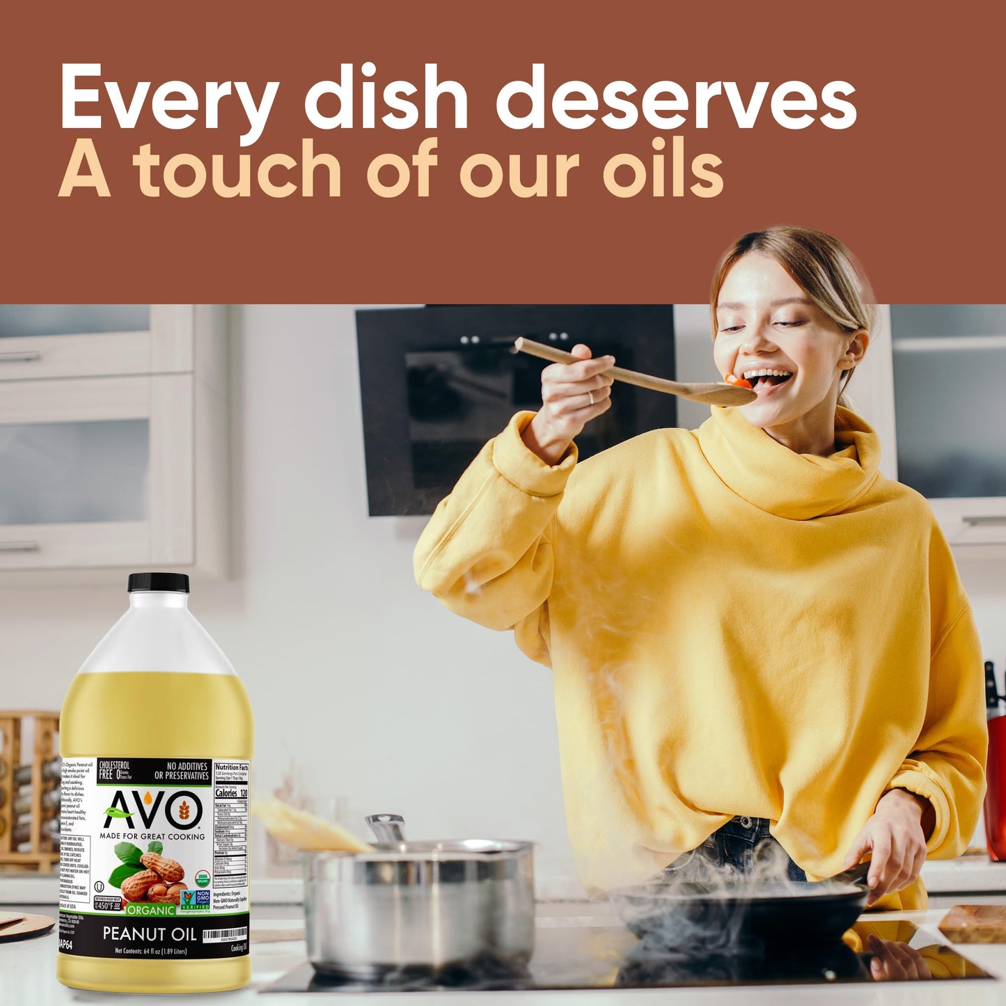 Avo Made For Great Cooking Organic Peanut Oil Half Gallon - Perfect For Cooking & Deep Frying - Ideal For Chefs, Moms, And Grill