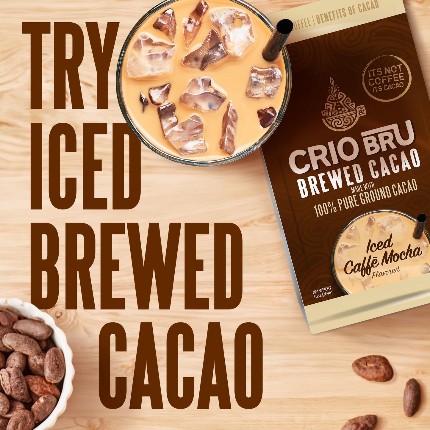 Crio Bru Brewed Cacao Coffee Alternative - Mocha Flavored, 48 Ounce (Pack of 1), 99.99% Caffeine Free, Keto, Low Carb, Paleo