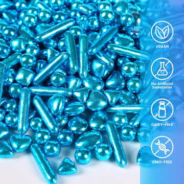 Sujoygar Blue Sprinkles For Cake Decorating, Blue Gold Pearl Rods Sugar Candy, Metallic Sprinkles For Baking Cupcake Toppers Coo