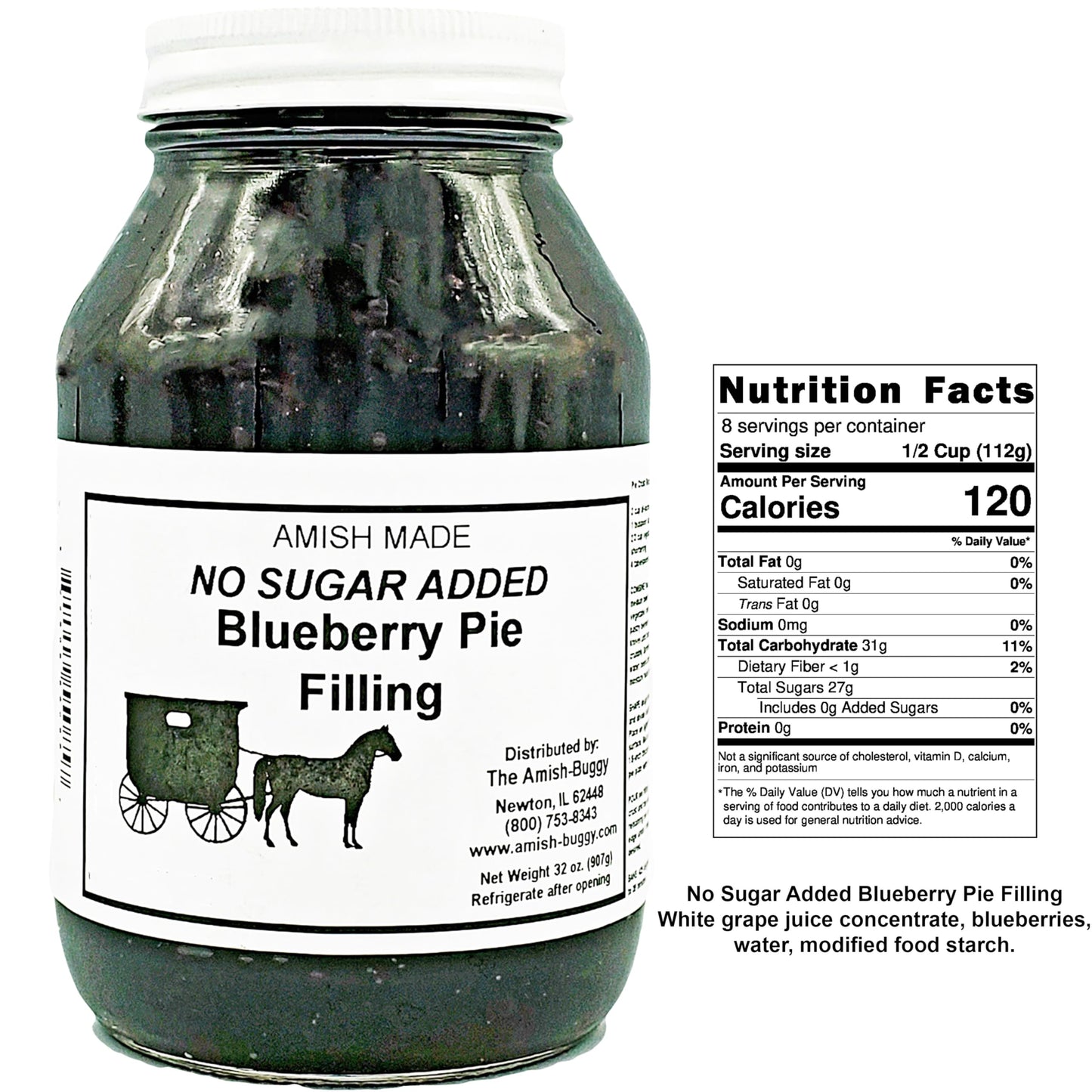 Amish Pie Filling - Two 32 Oz Jars (Blueberry Nsa)