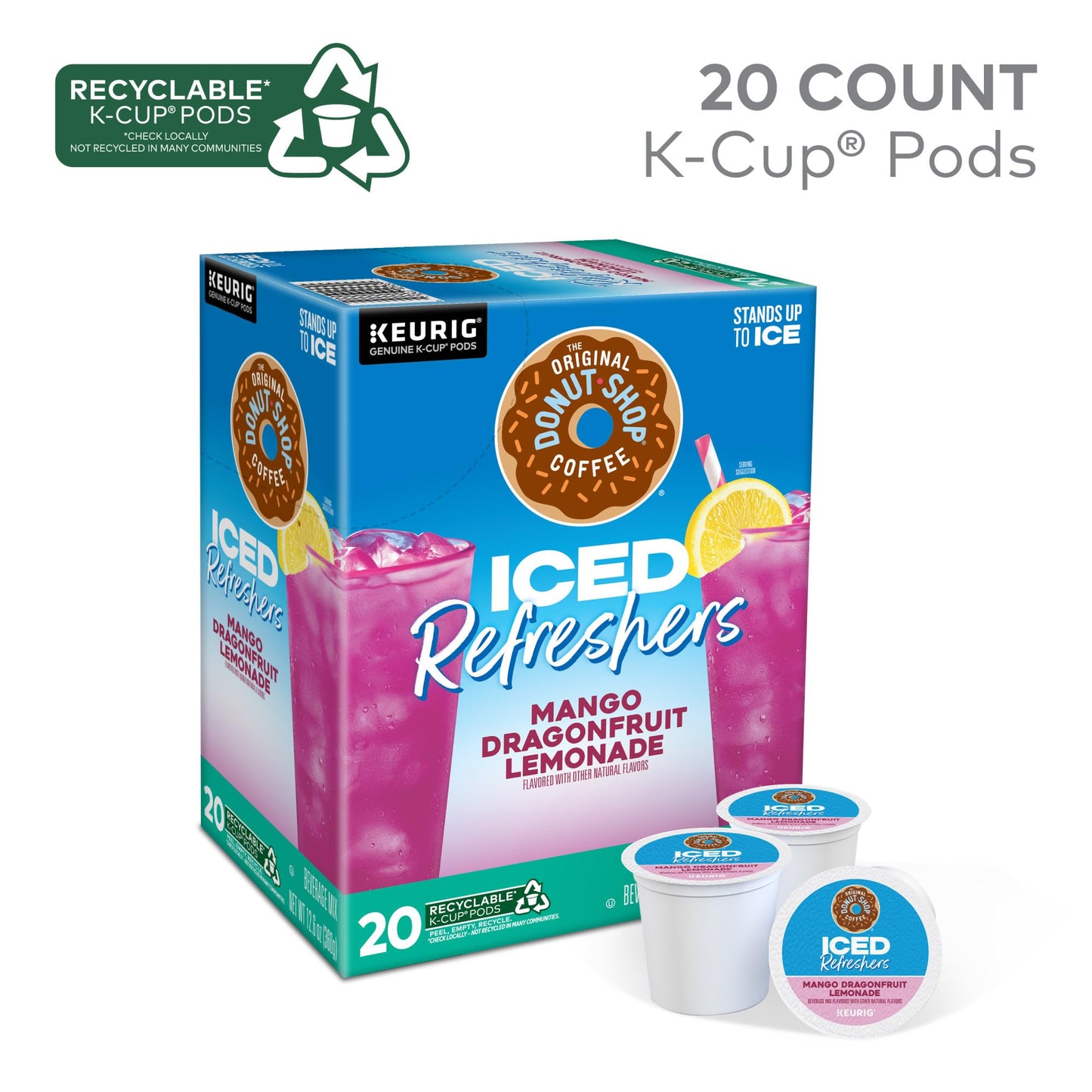 The Original Donut Shop Iced Refreshers, Mango Dragonfruit Lemonade Flavor, Keurig Single Serve K-Cup Pods, 20 Count