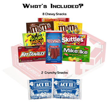 SnackBOX Movie Night Snacks BOX Care Package | Variety Pack (10 Count) | Halloween, Teachers, Back to School, Student, College,