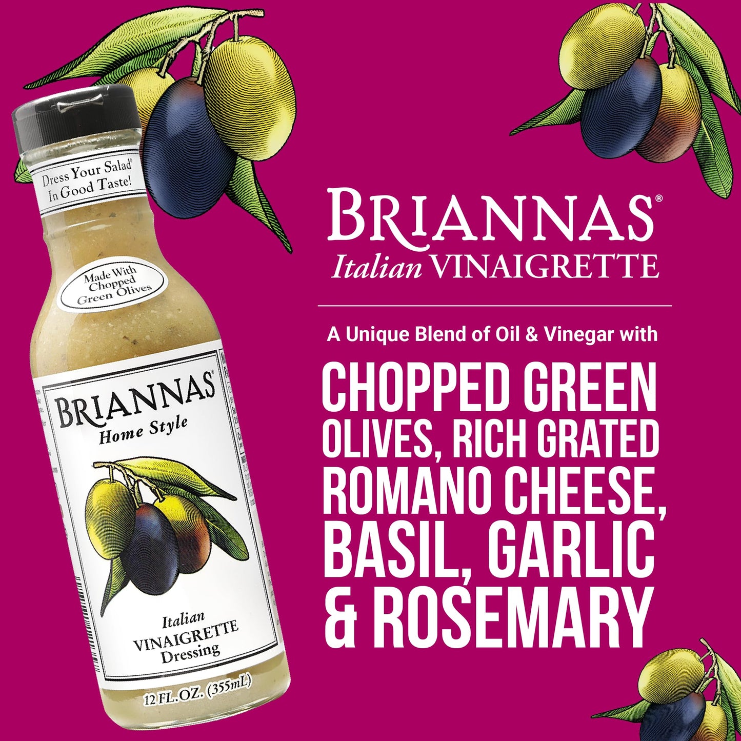 BRIANNAS Italian Vinaigrette Dressing - Gluten Free & Low Sugar - 12 oz Bottle
