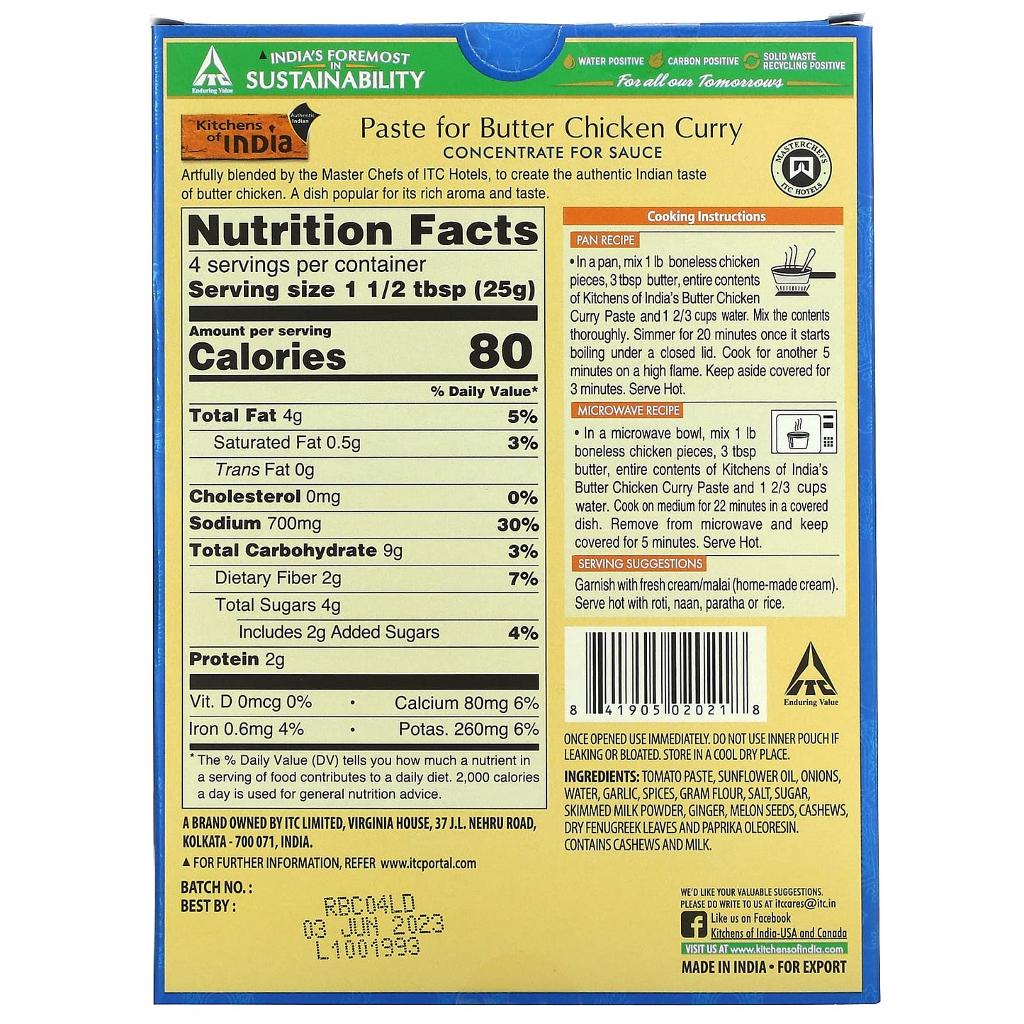 Kitchens Of India Butter Chicken Curry Paste, 3.5 Ounce -- 6 Per Case.