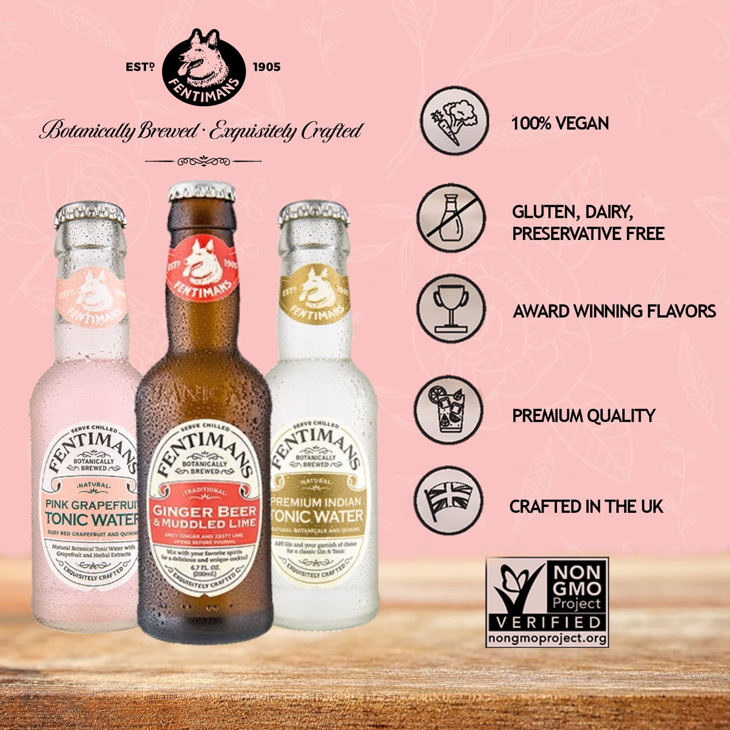 Fentimans Sparkling Pink Grapefruit Tonic Water - Grapefruit Sparkling Water, Craft Soda, Mixer With Natural Ingredients, Botani