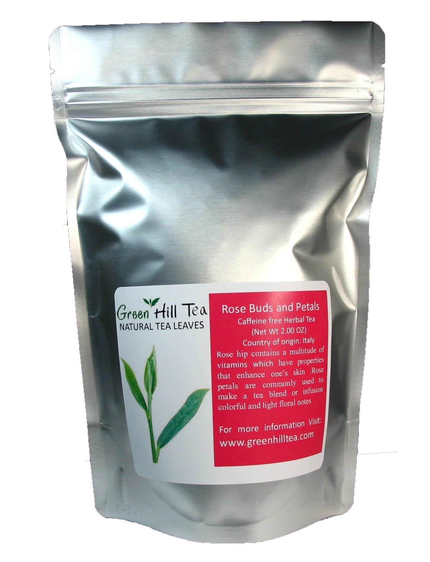 Greenhilltea Rose Buds and Petals Herbal Tea - Caffeine Free, 2 Oz Bag