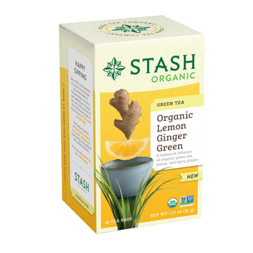Stash Tea Organic Lemon Ginger Green Tea, Caffeinated, Non-GMO Project Verified, Serve Hot or Iced, 96 Tea Bags, 16 count (6 pac