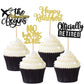 Rsstarxi Cupcake Toppers - 24 Pack Retired Cake Decorations, Black Gold, Cardstock for Retirement Party