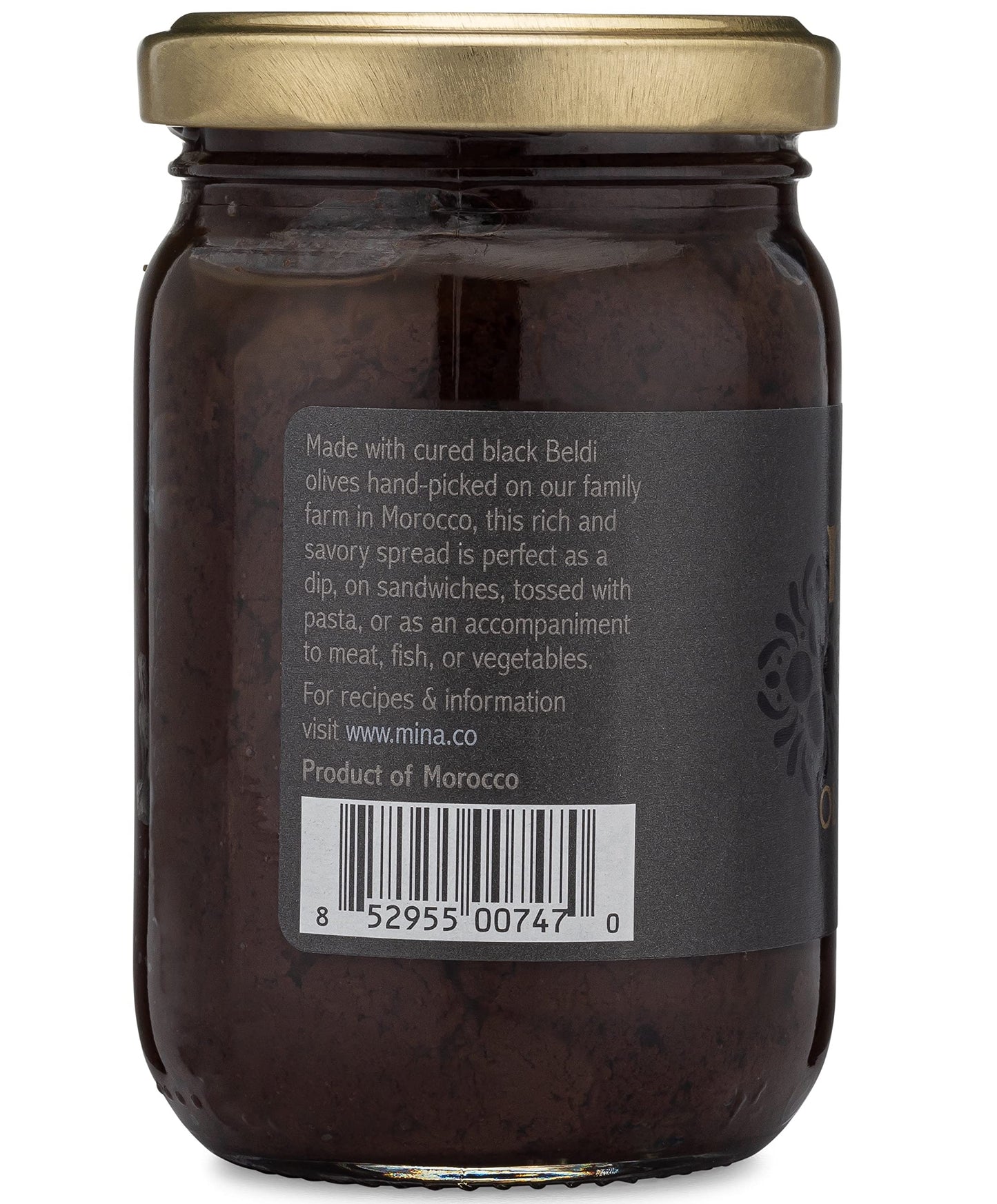Mina Gourmet Black Olive Spread Tapenade, 7 oz - Made with Moroccan Olives, Perfect for Appetizers and Dips