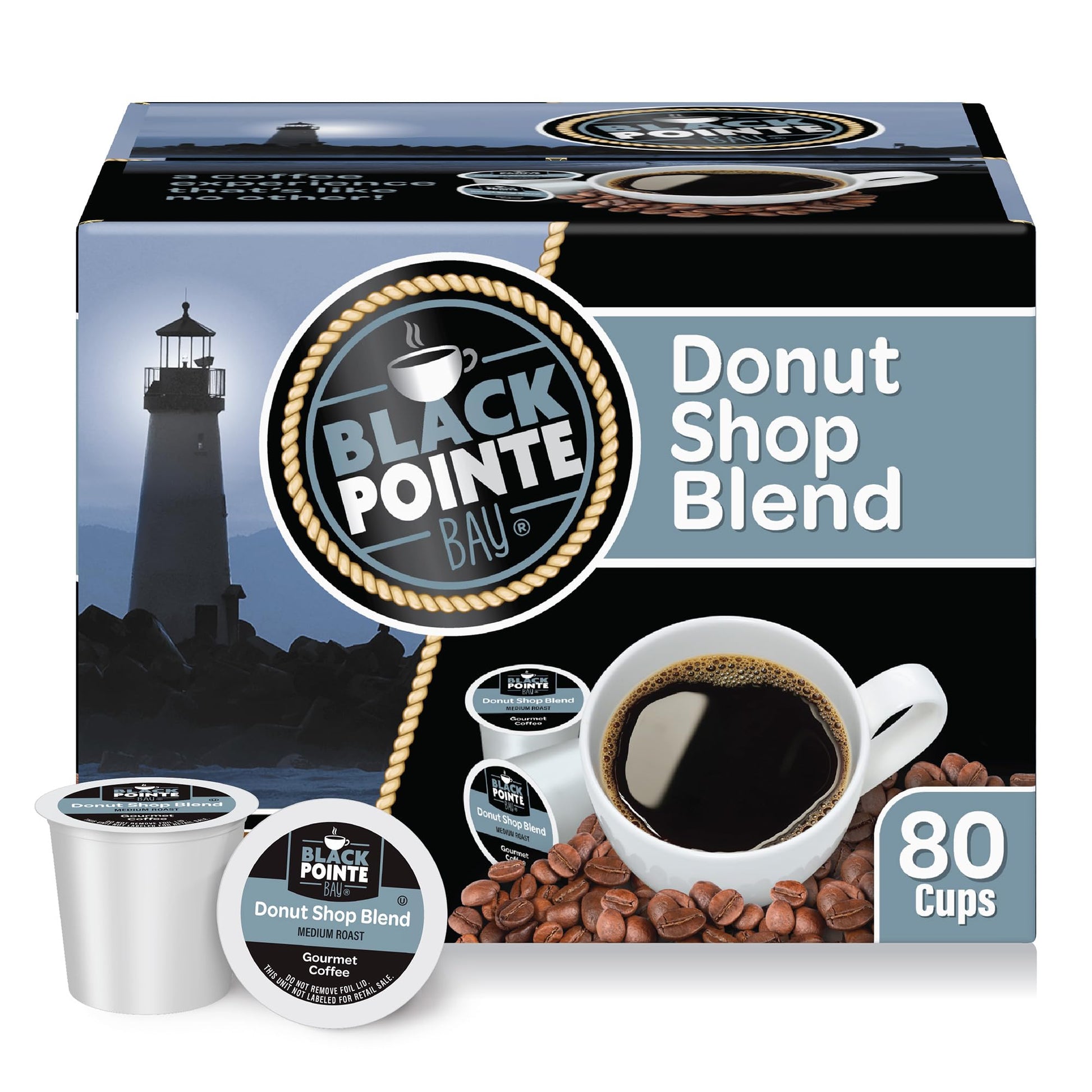 Black Pointe Bay Coffee Donut Shop Blend Medium Roast 80 Count Single Serve Pods for Keurig K-Cup Brewers Brown