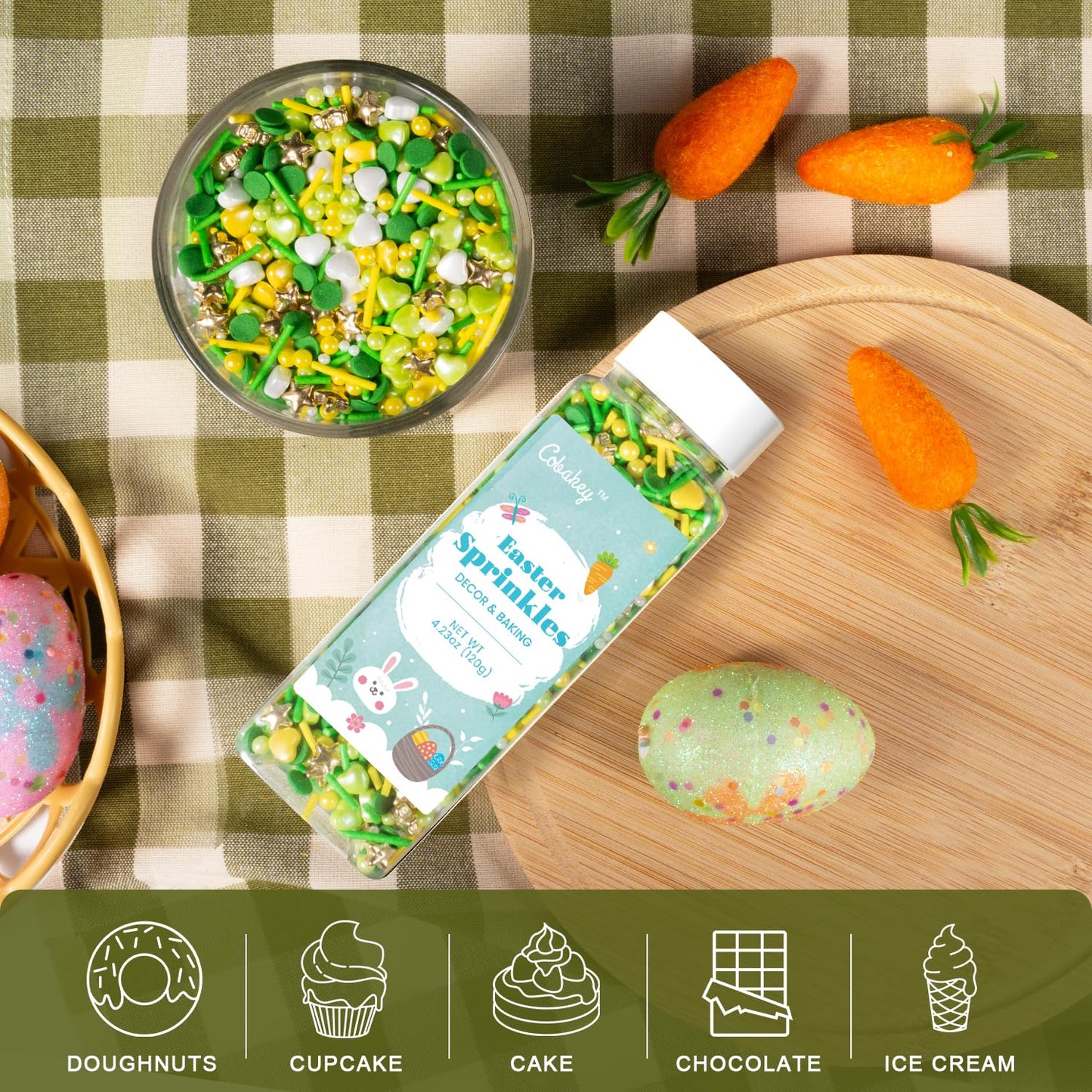 Cobakey Easter Sprinkles For Cookies 4.23 Ounce Spring Sprinkles For Baking Gold Star Edible Heart Perfect For Easter Cake Decor