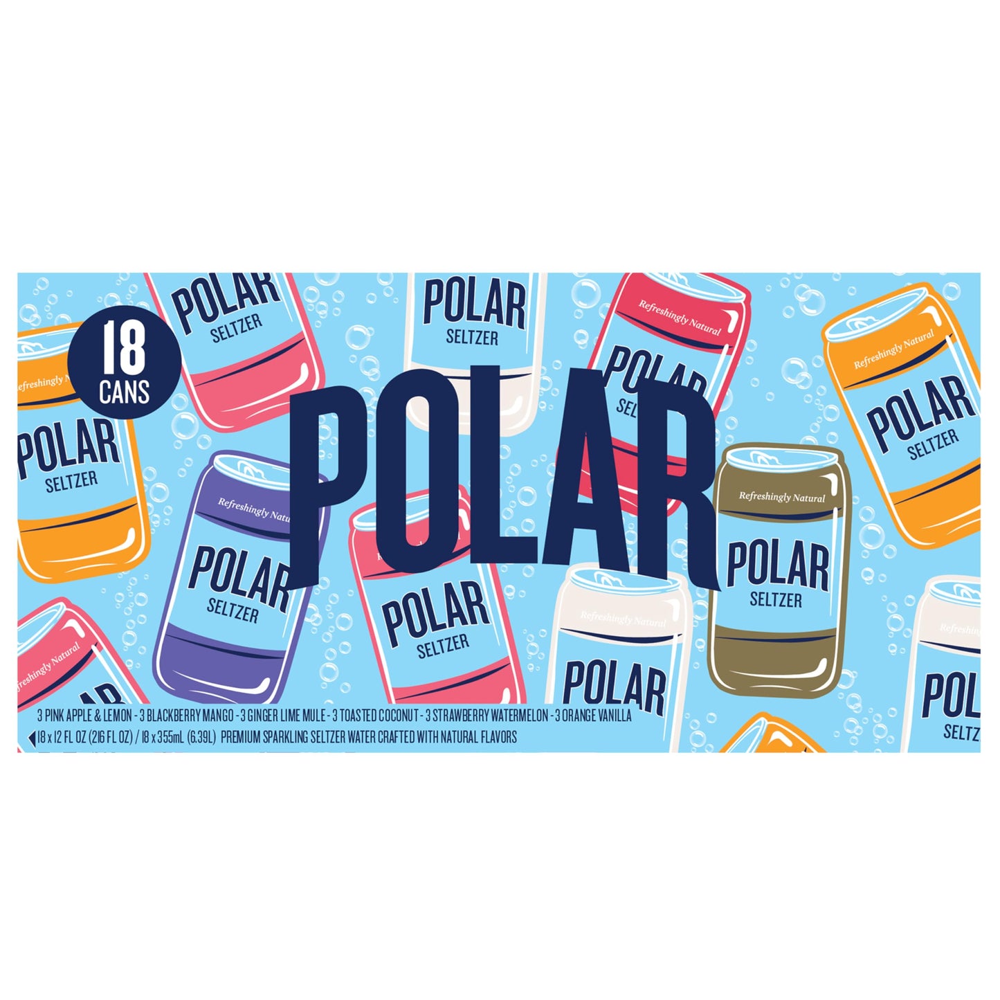 POLAR Seltzer Water Sampler Variety Pack, 12 fl oz Cans, 18 Pack, Model 10161319