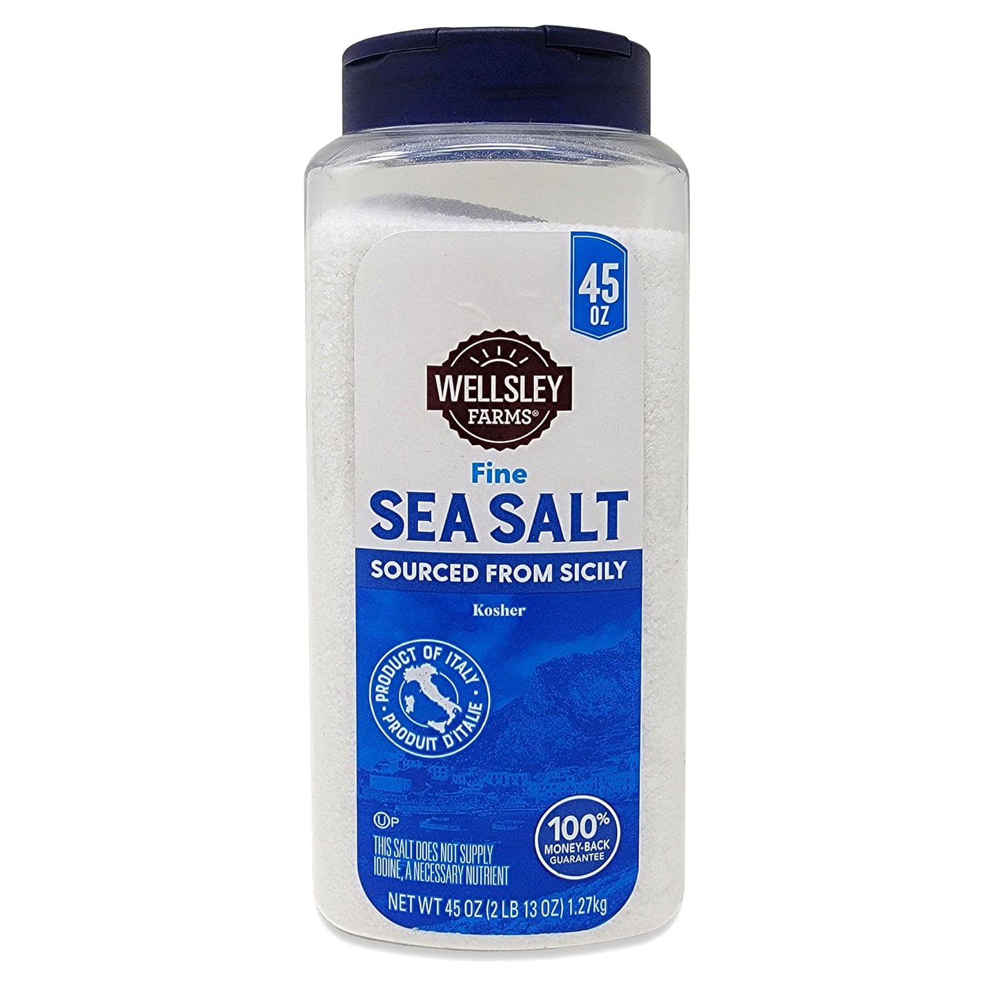 Wellsley Farms Sea Salt – Hand-Harvested Sicilian Sea Salt, Kosher, 45 Ounce Shaker