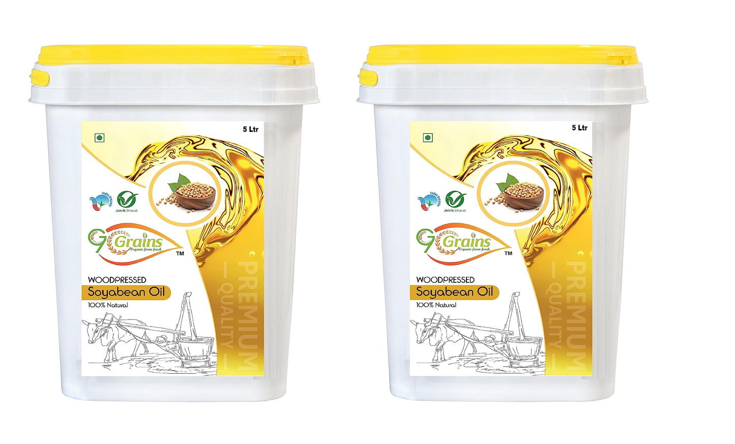 G7 Grains Organic Soyabean Oil (10 Liter) Cold Pressed/Wood Pressed Oil | Soyabean Kachi Ghani Oil/Tel