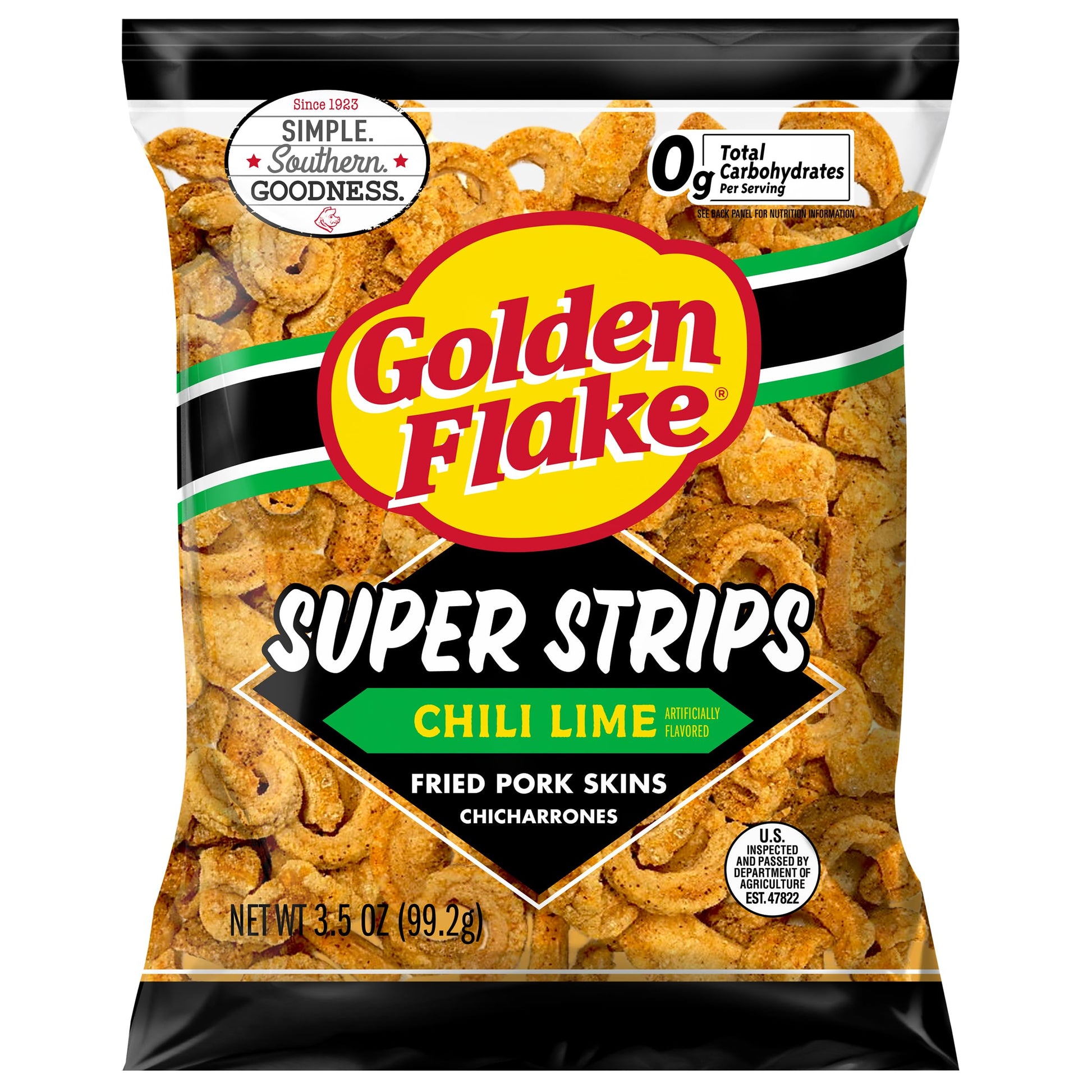 Golden Flake Chili Lime Pork Layers  3.5 Oz Bags (Pack Of 24) - Crunchy  Zesty Pork Snacks With A Kick - Gluten Free  Bold Flavor  Low Carb  Keto-Friendly Snack