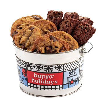 Davids Cookies Holiday Assorted Cookie Bucket Sampler - 12 Piece Set, 1.3 lbs Gourmet Cookies and Brownies