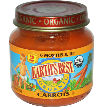 Earth's Best Organic Baby Food Jars, Stage 1 Vegetable Puree, Organic Carrots, 4 oz Resealable Glass Jar, 4 Months+