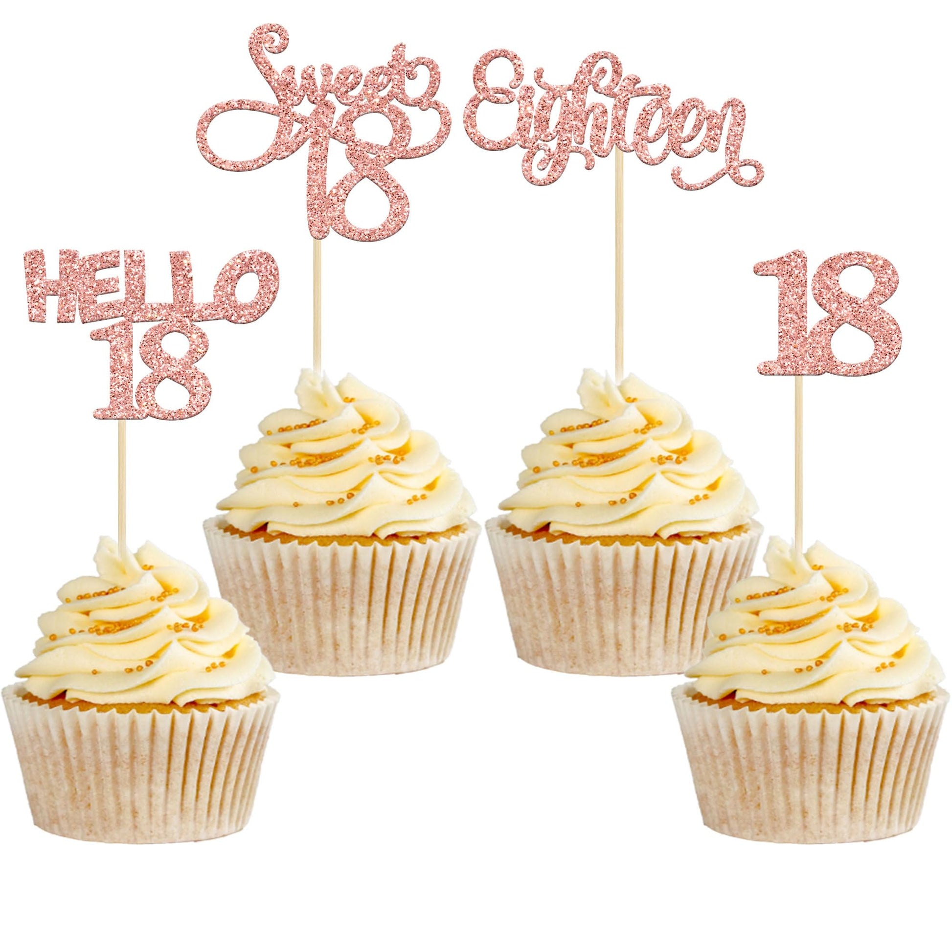 Gyufise 24Pack Glitter 18Th Birthday Cupcake Toppers Sweet 18 Hello 18 Eighteen Cupcake Picks For 18Th Birthday Cake Decorations