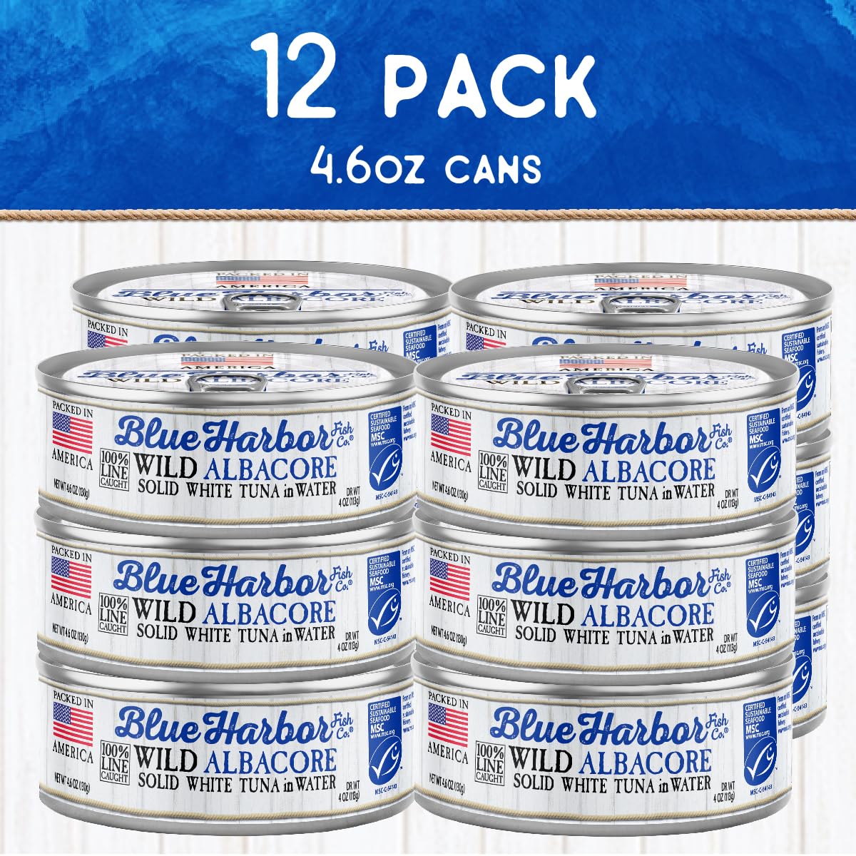 Blue Harbor Fish Co. Wild Albacore Solid White Tuna In Water With Sea Salt - 4.6 Oz Can (Pack Of 12)