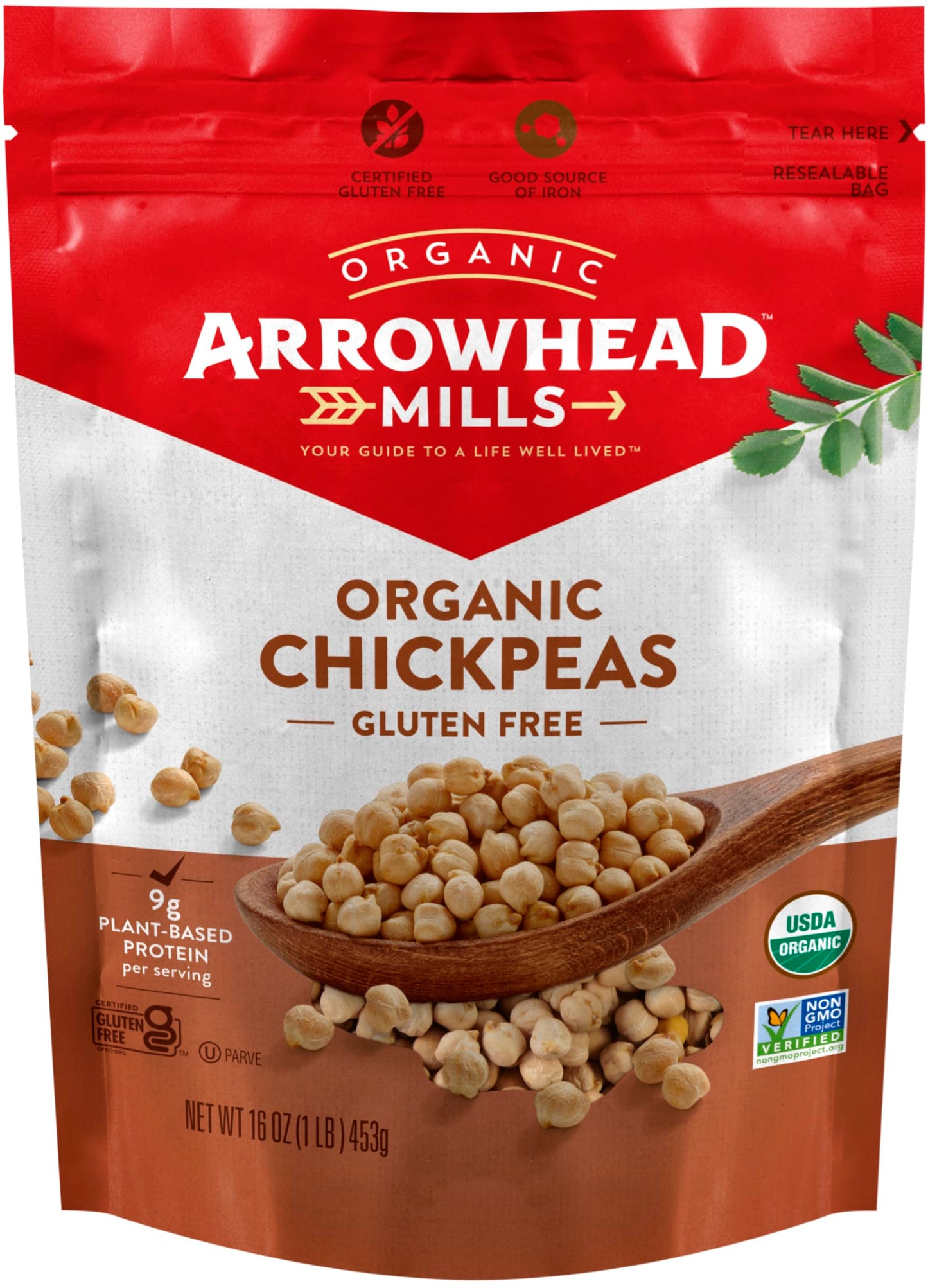 Arrowhead Mills Organic Chickpeas (Garbanzo), 1 lb (Pack of 2)
