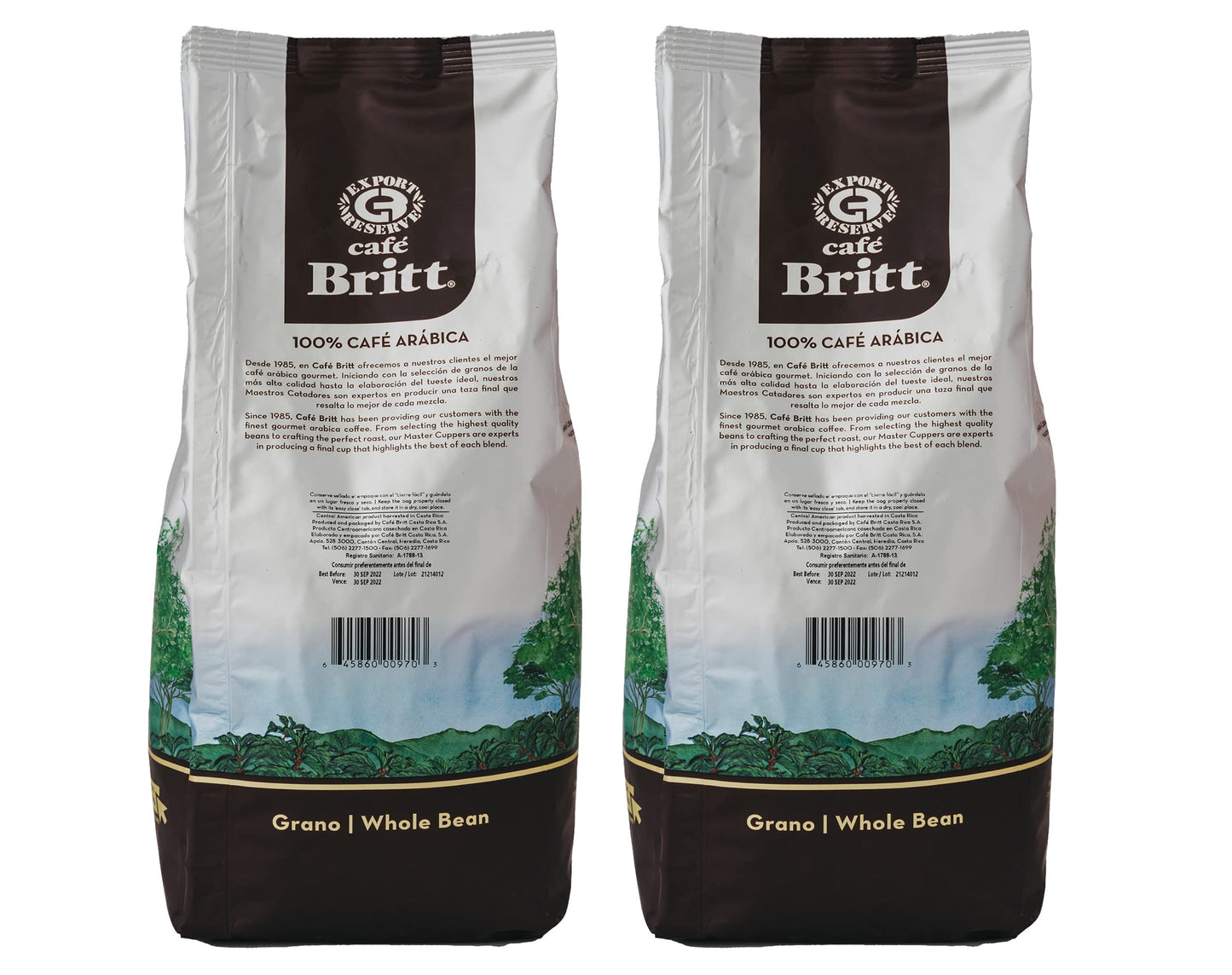 Caf   Britt - Costa Rican Dark Roast (2 Lbs Each) (2-Pack) (4 Lbs Total) - Whole Bean, Arabica Coffee, Kosher, Gluten Free, 100%
