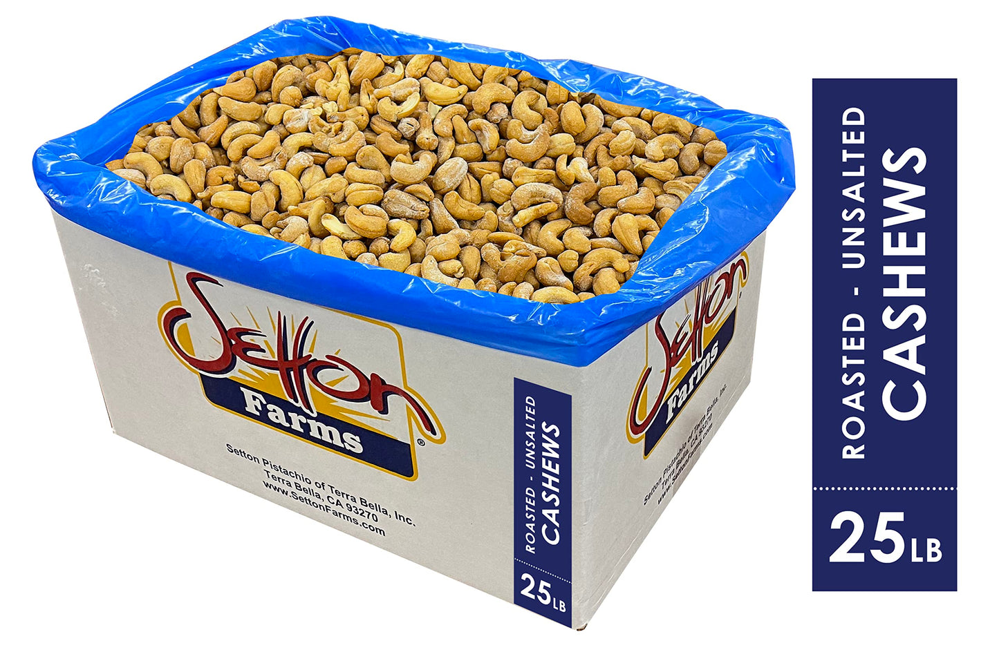 Setton Farms Bulk Roasted Unsalted Cashews, 25 lb Pack, No Added Salt