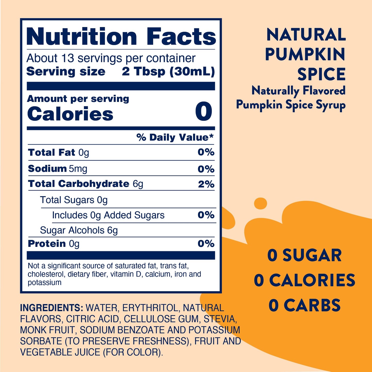 Jordans Skinny Syrups Sugar Free Syrup  Pumpkin Spice Syrup  12.6 oz  Zero Sugar and Zero Calorie Flavoring for Coffee  Protein Shake  Cocktail or Mocktail Drinks and More  Naturally Sweetened Line
