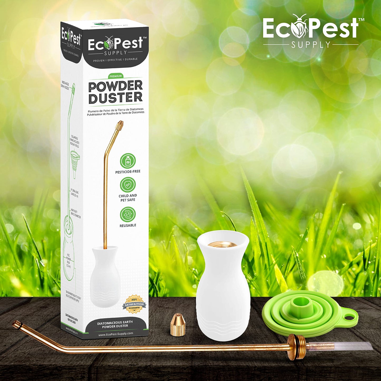 ECOPEST Diatomaceous Earth Powder Duster - Large Bulb Sprayer for Organic Gardening & Eco-Friendly Pest Control (Bed Bugs, Roaches, Ants)