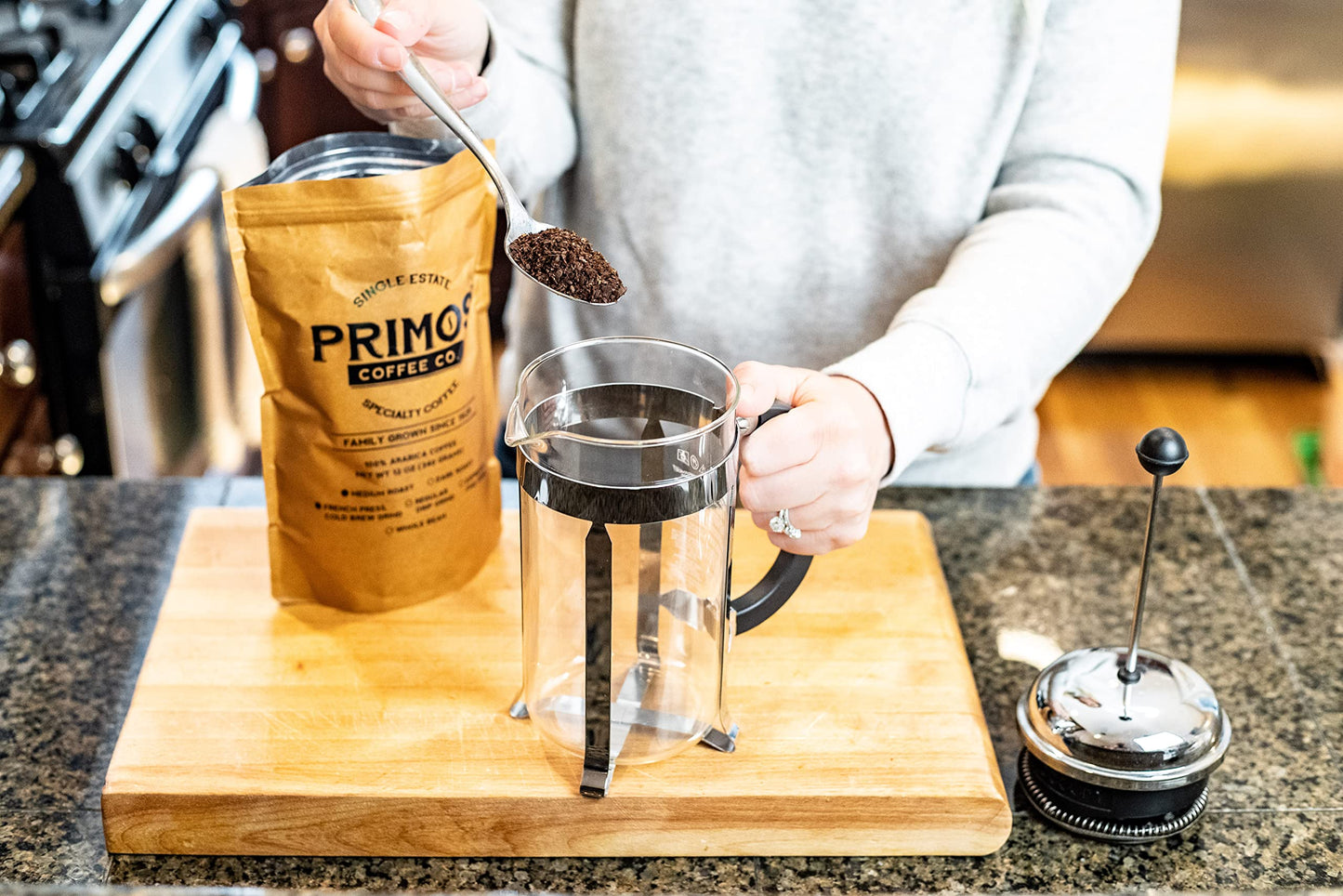 Primos Coffee Co French Press Specialty Coffee, Medium Roast, Coarse Ground, 12 Ounce (Pack of 2)