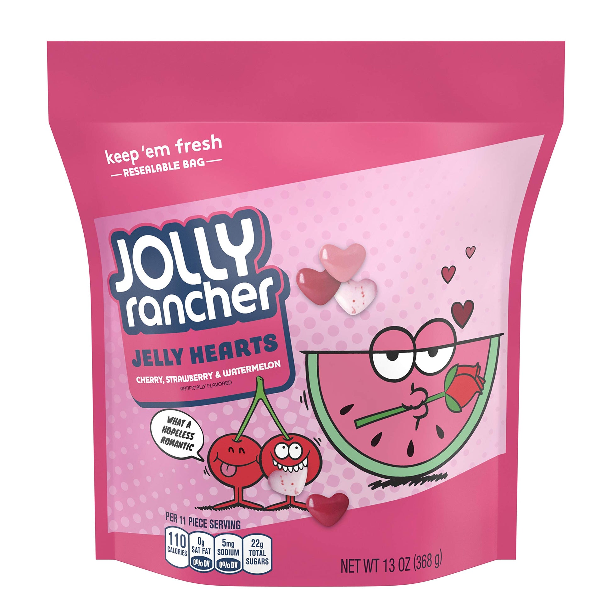 Jolly Rancher (1) Bag Jelly Hearts Valentine'S Day Candy - Cherry, Strawberry & Watermelon Flavored - Resealable 13 Oz Bag