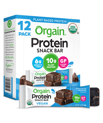 Orgain Organic Vegan Protein Bars, Chocolate Brownie - 10G Plant Based Protein, Low Calorie Healthy Snacks, No Lactose Or Soy In