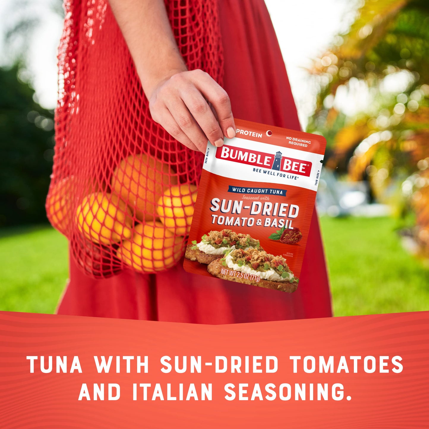 Bumble Bee Sun-Dried Tomato & Basil Seasoned Tuna, 2.5 Oz Pouches (Pack Of 12) - Ready To Eat - Wild Caught Tuna Pouch - 15G Protein Per Serving - Gluten Free