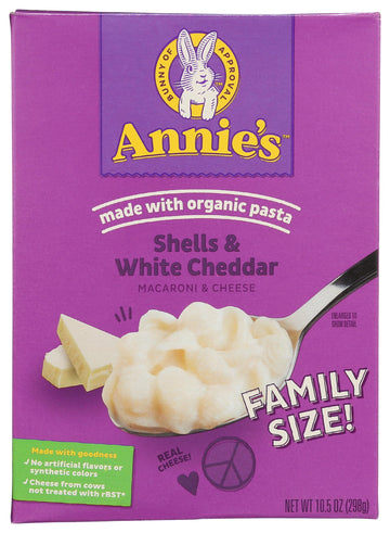 Annie s Homegrown Shells & White Cheddar Mac & Cheese Family Size, No Artificial Flavor, 10.5 Ounces (Pack Of 6)