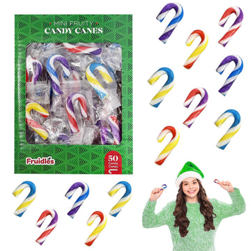 Fruidles Christmas Candy Canes Mini'S Suckers, Multicolored Fruity Flavor, Individually Wrapped, 2'' Inch, Net Wt 4.42Oz (125G),