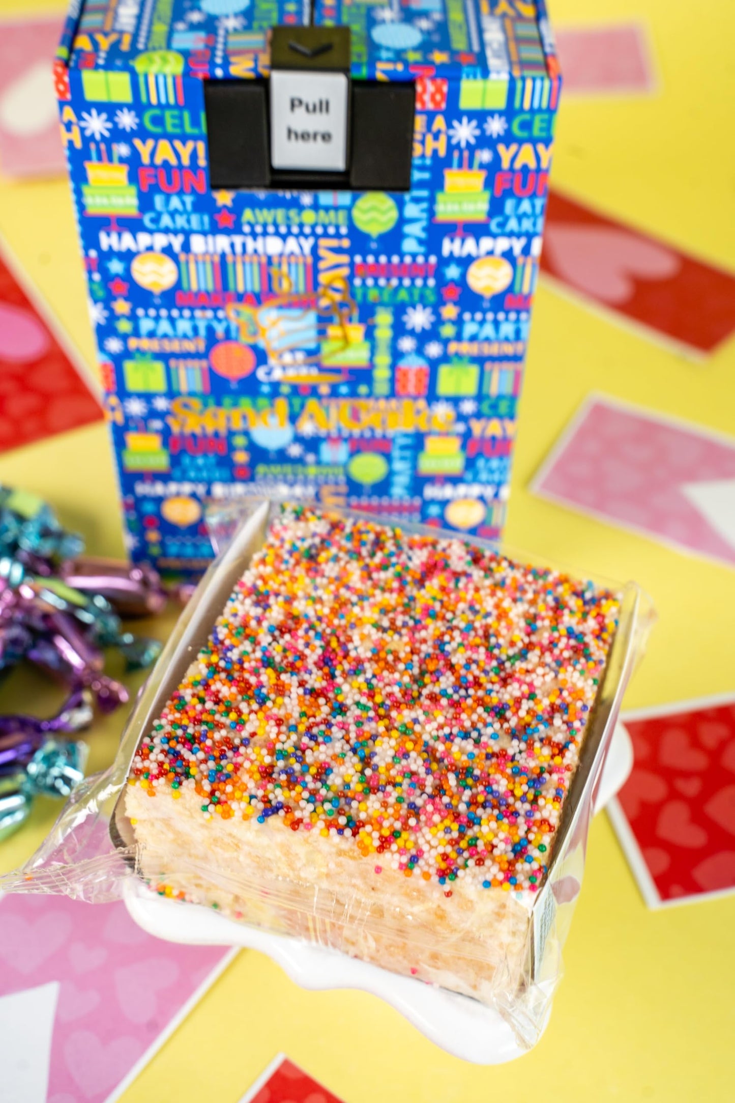 Birthday Love Shower Gift Box By Send A Cake – Ready-To-Gift Music Box With Sweet Caramels & 3 Rainbow Sprinkle Dots Crispy Cake – No Assembly, Perfect Birthday Or Celebration Gift For Women, Men & Kids