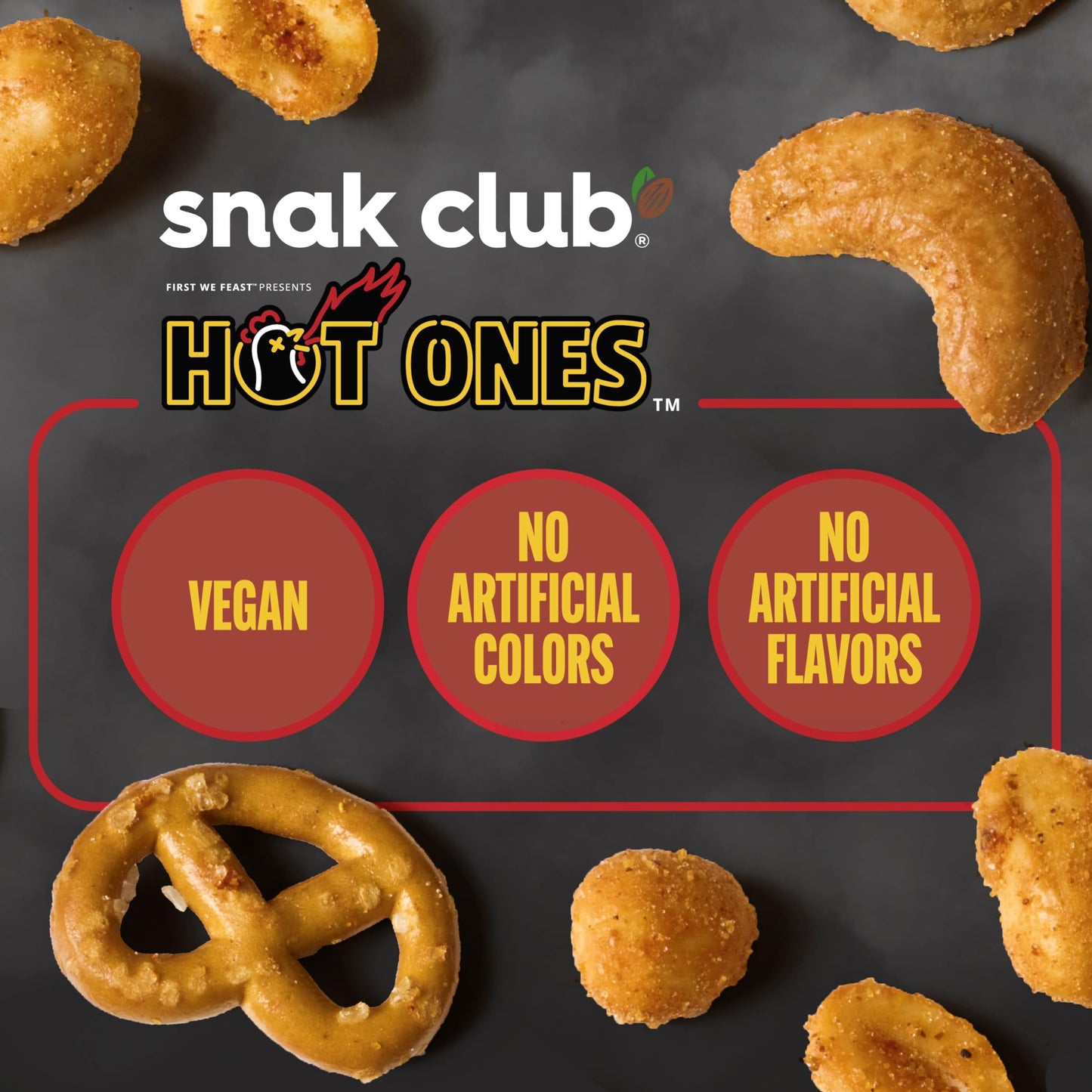 Snak Club Tangy Chili Snack Mix, Mild Spicy Snacks, 4.5 oz Resealable Bag (6 Count)